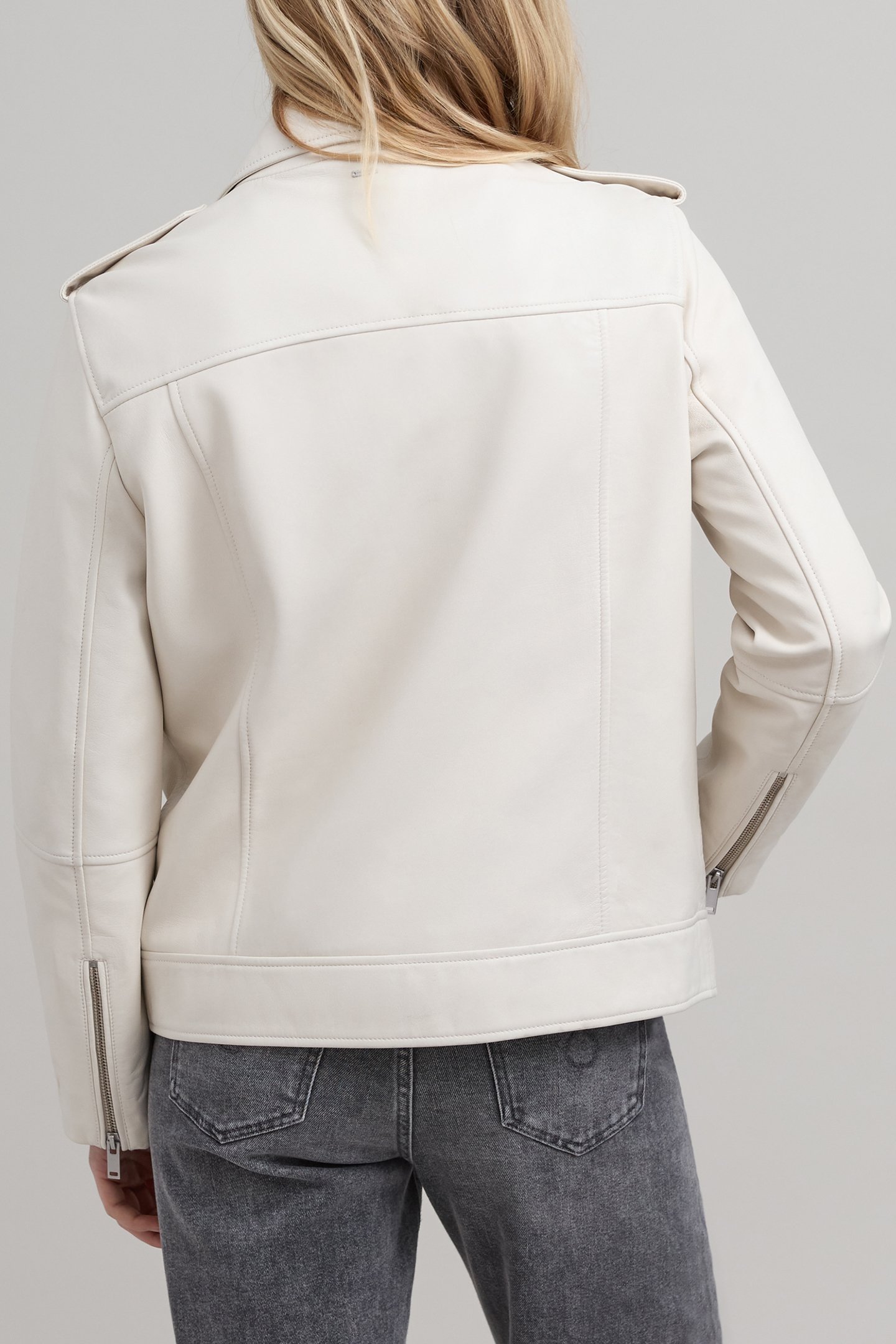 ECRU LEATHER BIKER JACKET WITH ZIPPED POCKETS OFF-WHITE 2