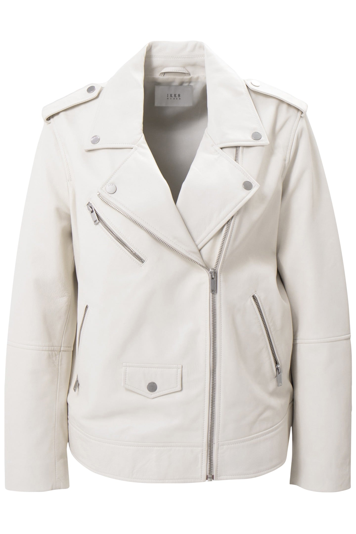 ECRU LEATHER BIKER JACKET WITH ZIPPED POCKETS OFF-WHITE 4