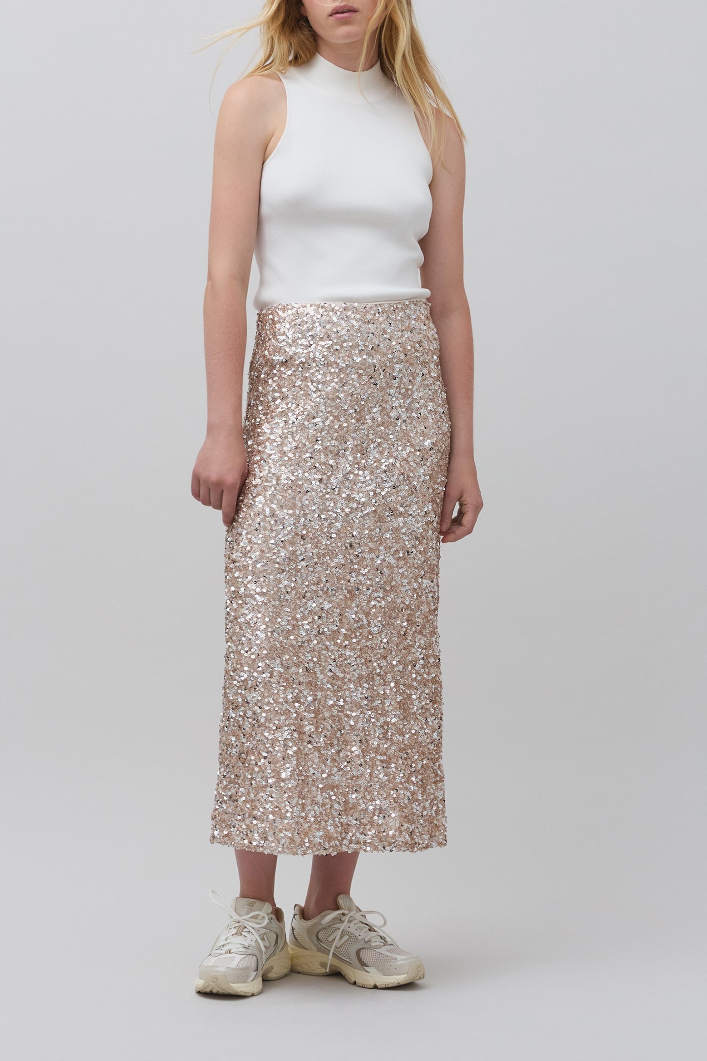 SEQUIN-EMBROIDERED CHAMPAGNE SKIRT CHAMPAGNE 6