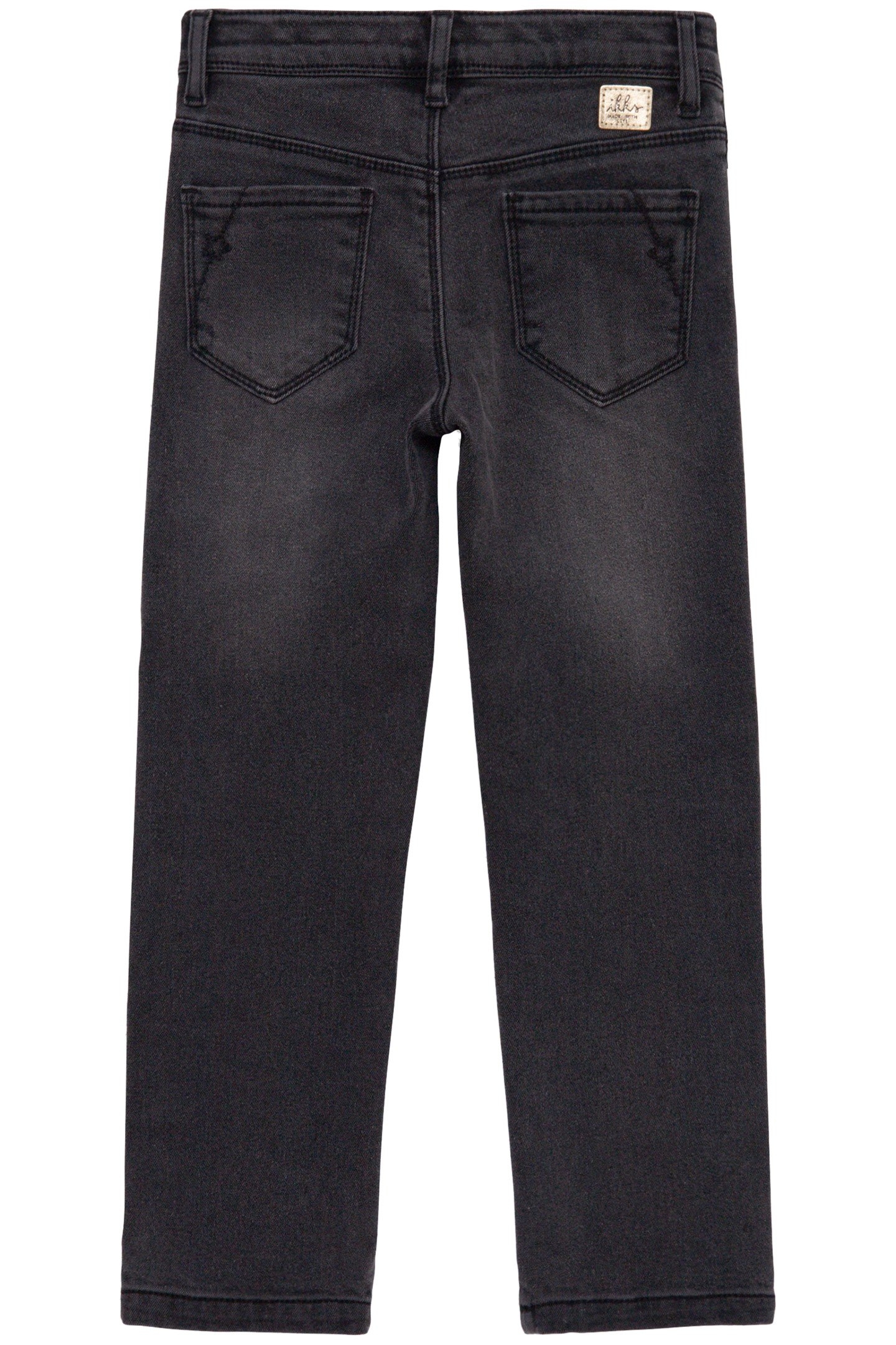 GIRLS' FADED GREY STRAIGHT JEANS WITH EMBROIDERED POCKETS 2