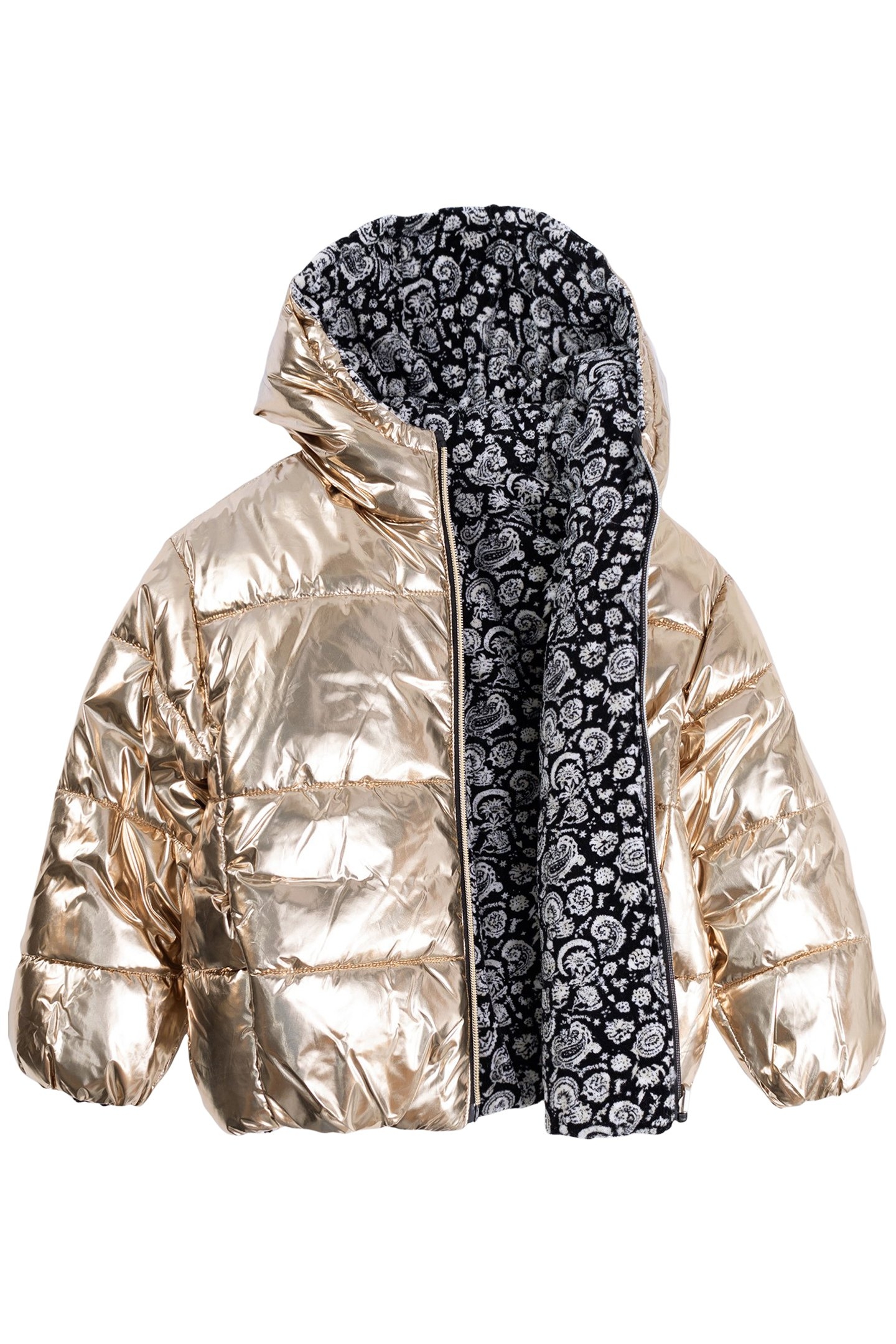 GIRL'S REVERSIBLE JACKET GOLD AND FLORAL PRINT VELVET 3