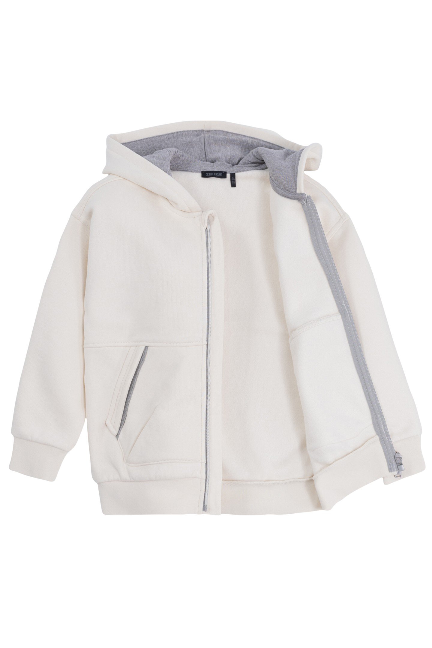 BOY'S ZIPPED ECRU CARDIGAN WITH GREY DETAILS 3