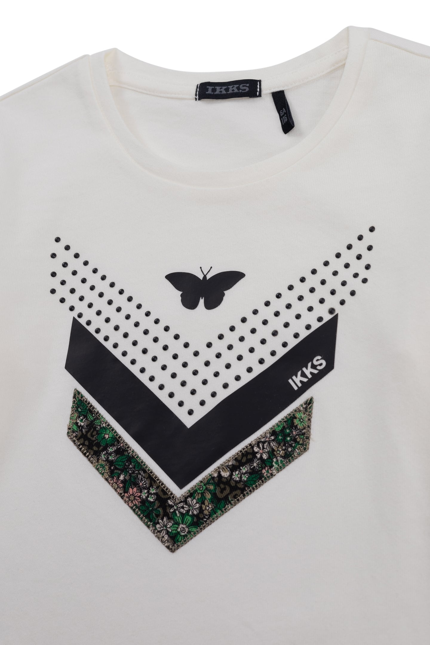 GIRLS' MULTI-MATERIAL ECRU CHEVRON PRINT T-SHIRT 3