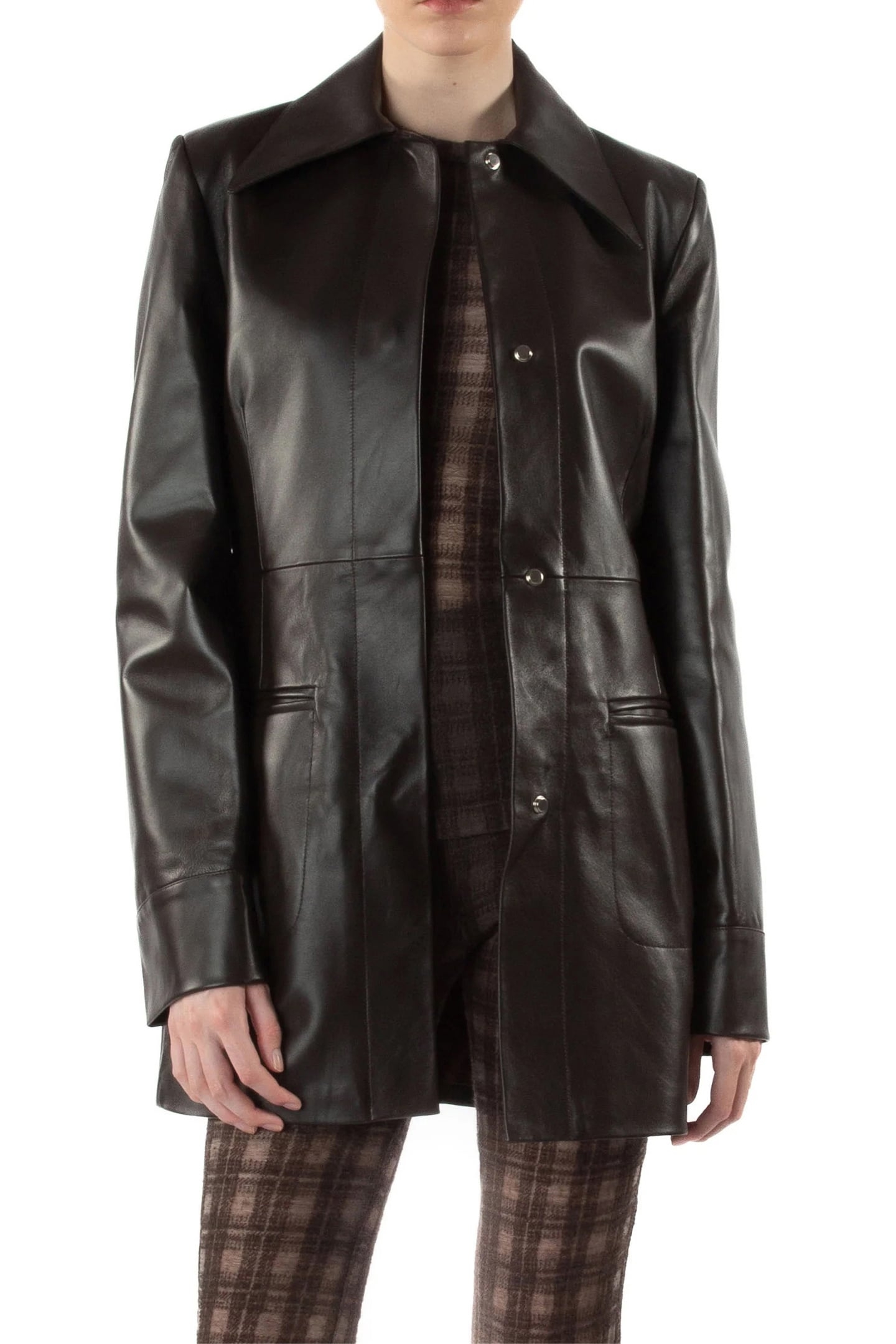 MID LEATHER COAT BROWN 1