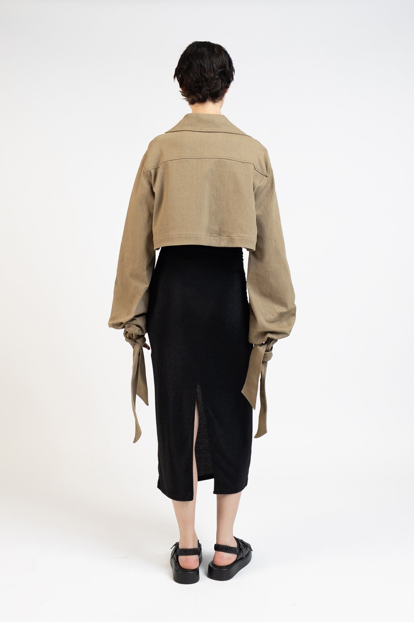 DENIM JACKET WITH MAXI SLEEVES KHAKI 2