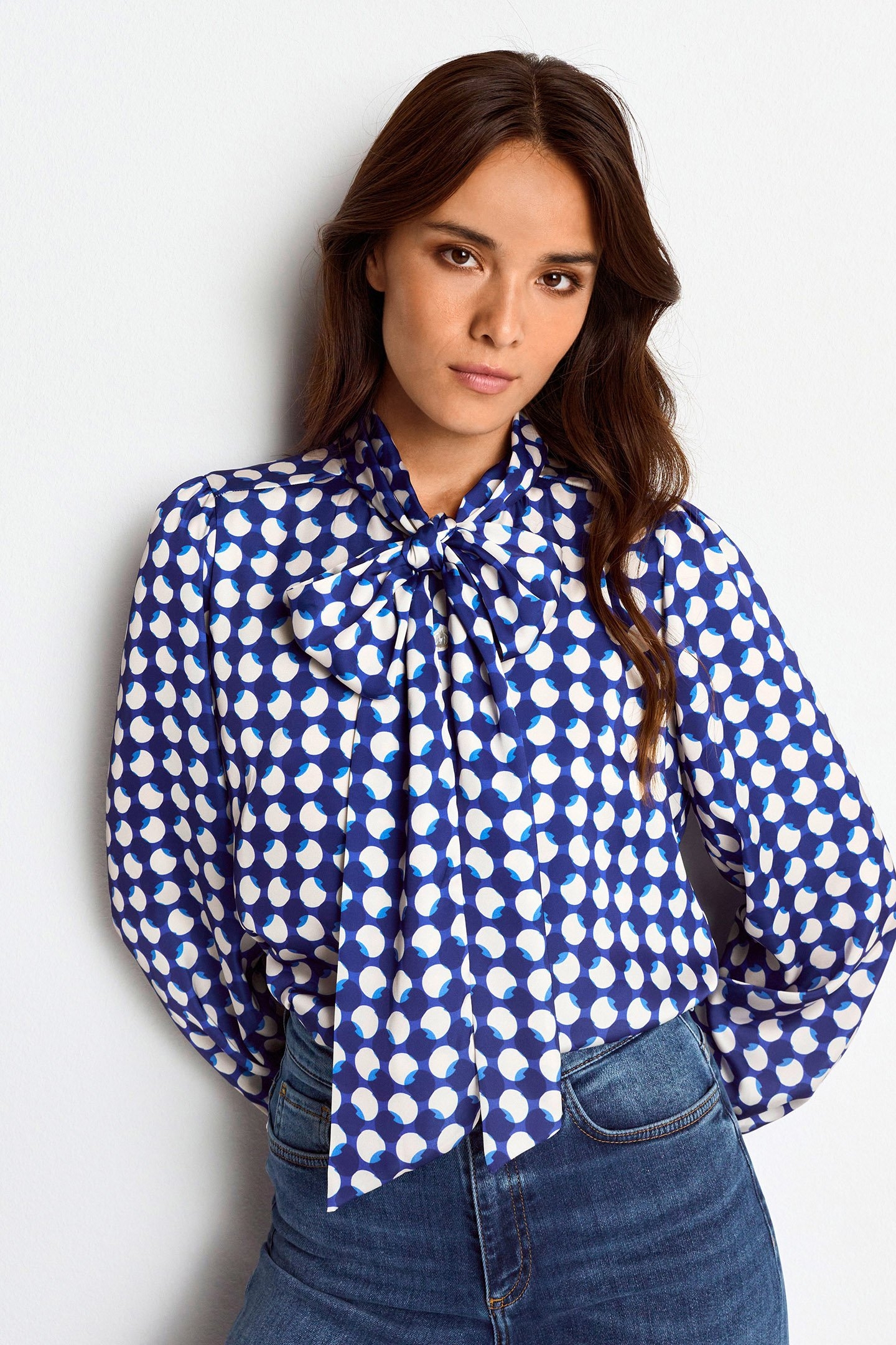PRINTED BLOUSE WITH BOW MIDNIGHT BLUE 1