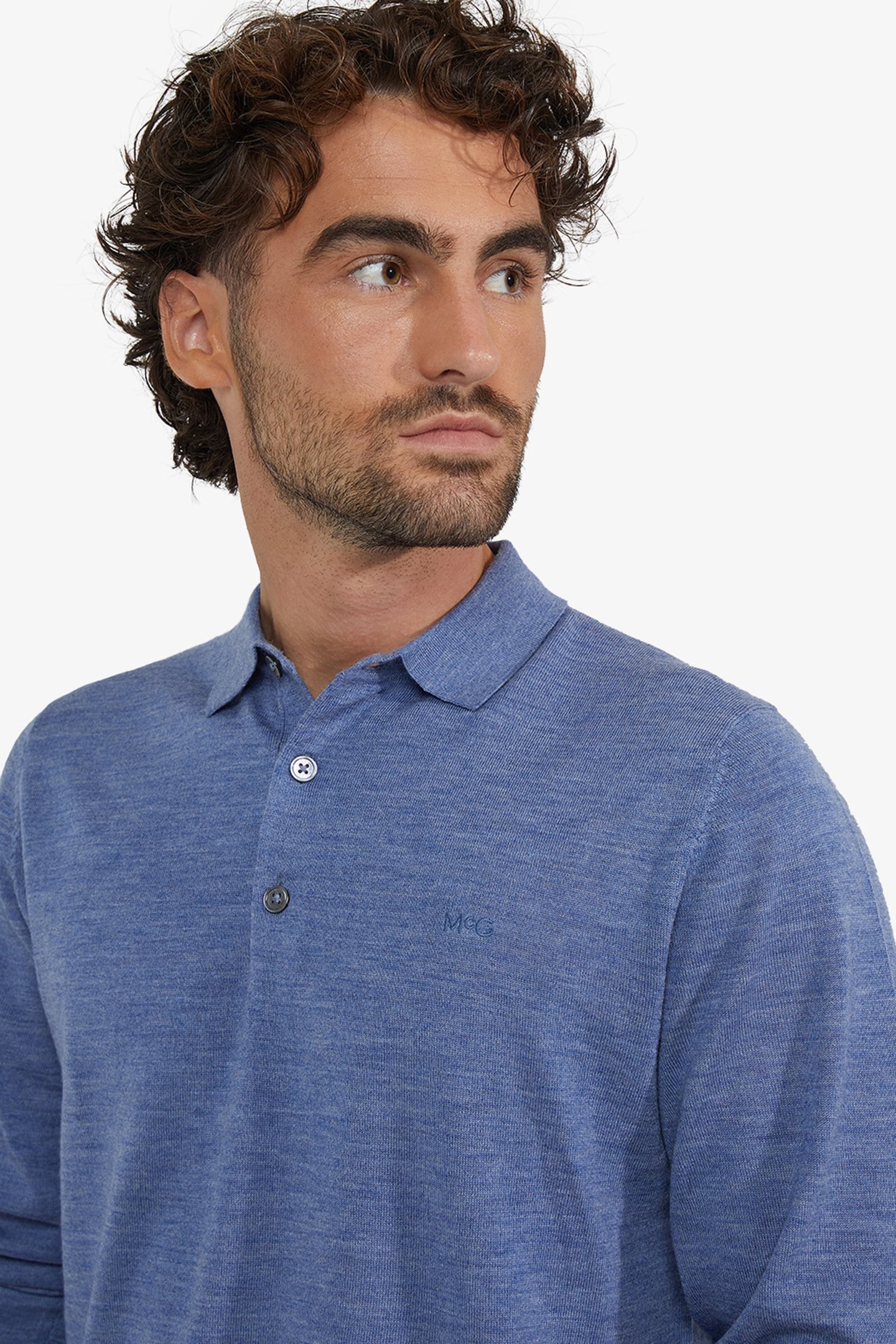FINE MERINO POLO LONG SLEEVE VINTAGE BLUE 5