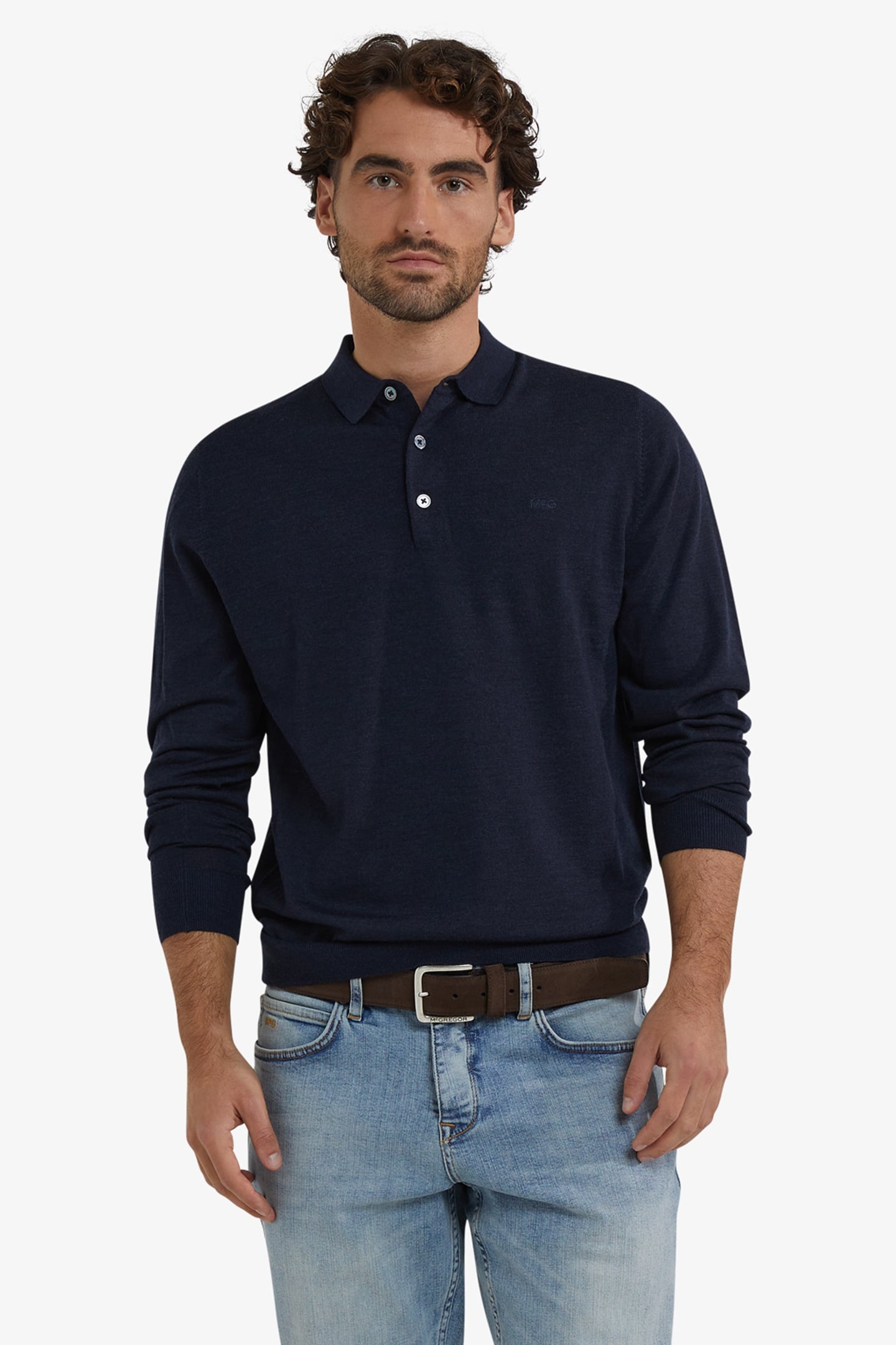 FINE MERINO POLO LONG SLEEVE NAVY 1