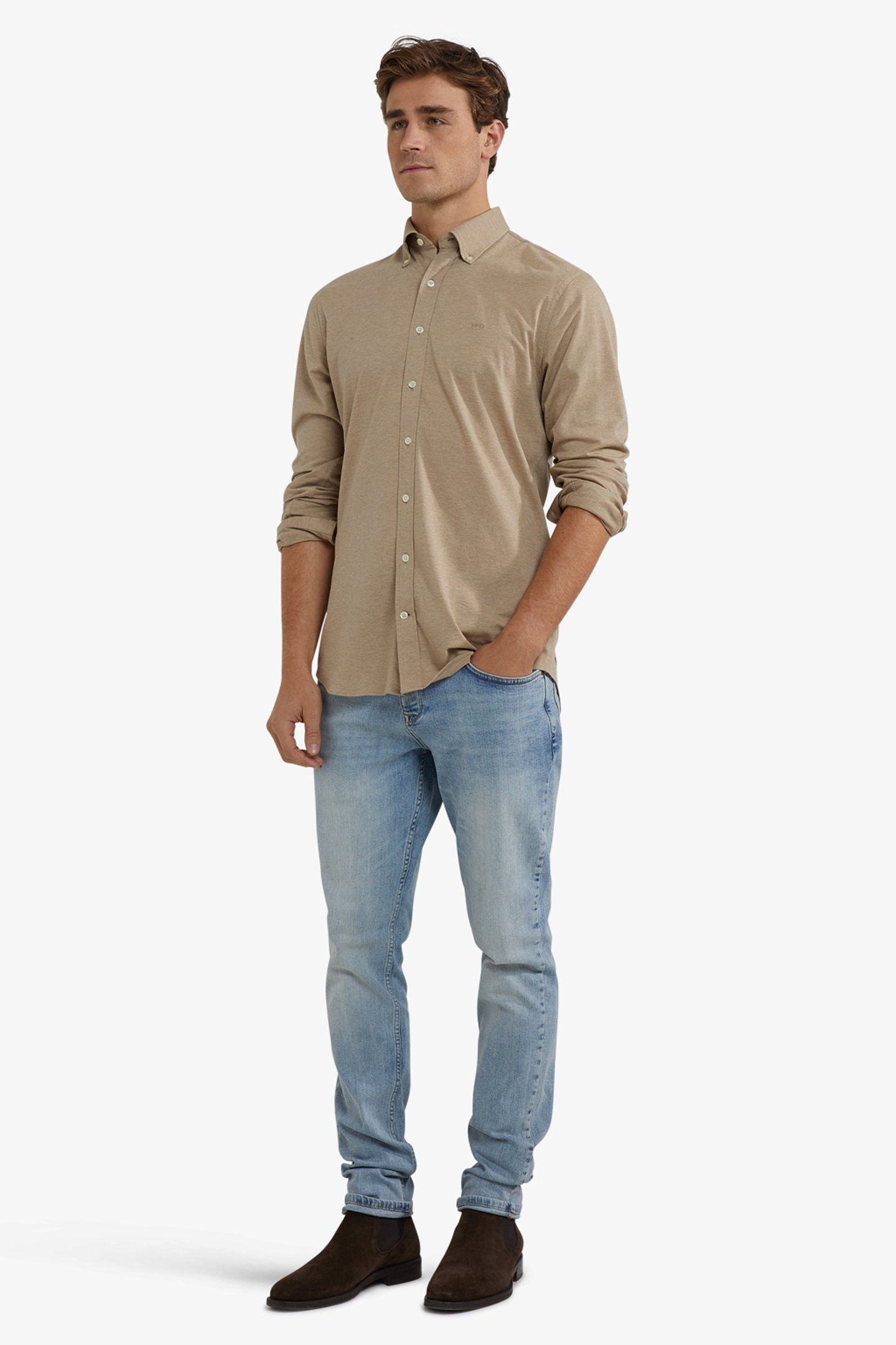 STRETCH PIQUE SHIRT SAND 2