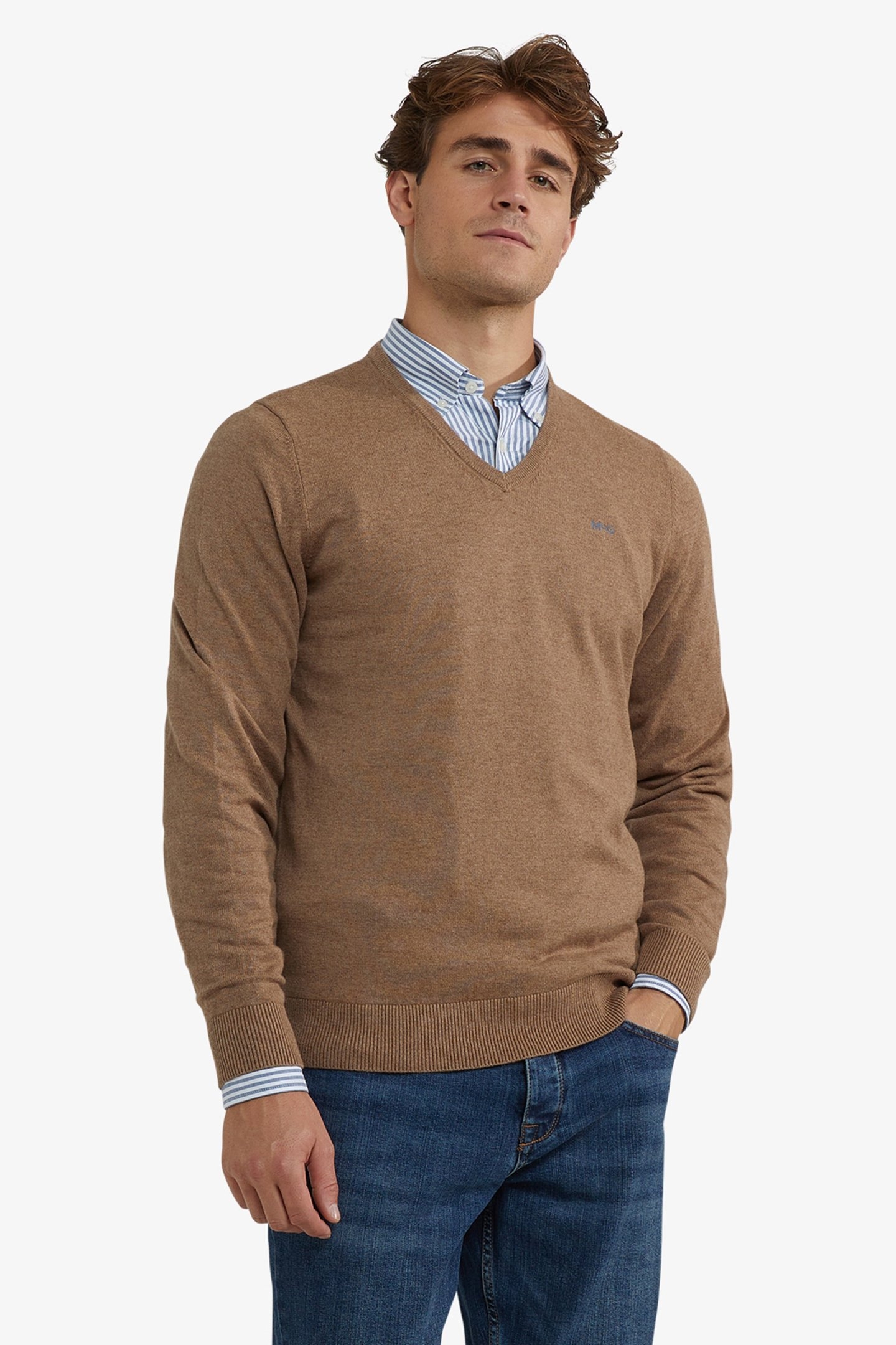 V-NECK SWEATER WALNUT 1