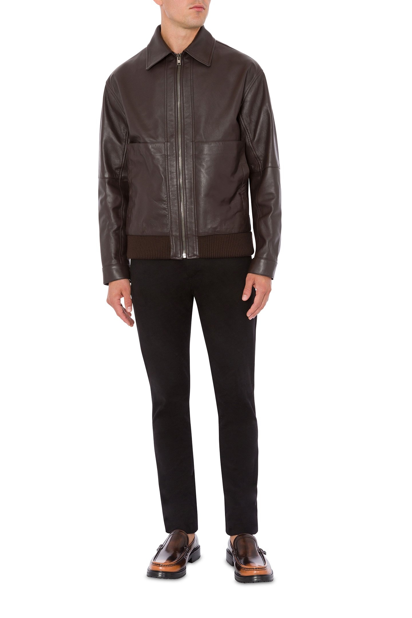 SOFT NAPPA LEATHER BOMBER JACKET BROWN 1