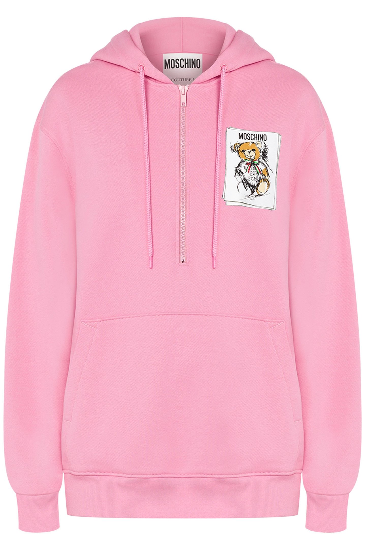 DRAWN TEDDY BEAR ZIP-UP HOODIE PINK 3