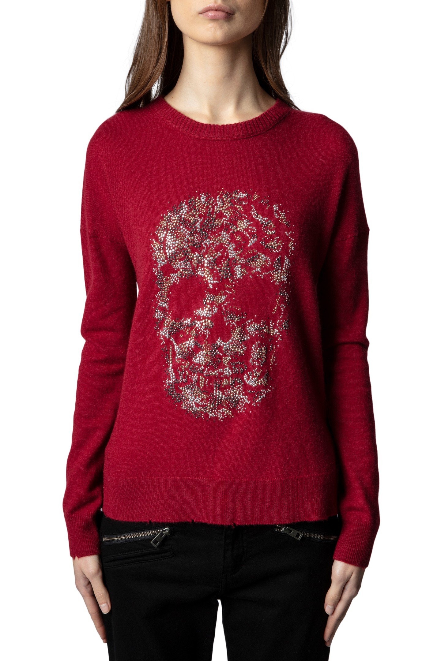 GABY MULTI SKULL STRASS SWEATER WINE 1