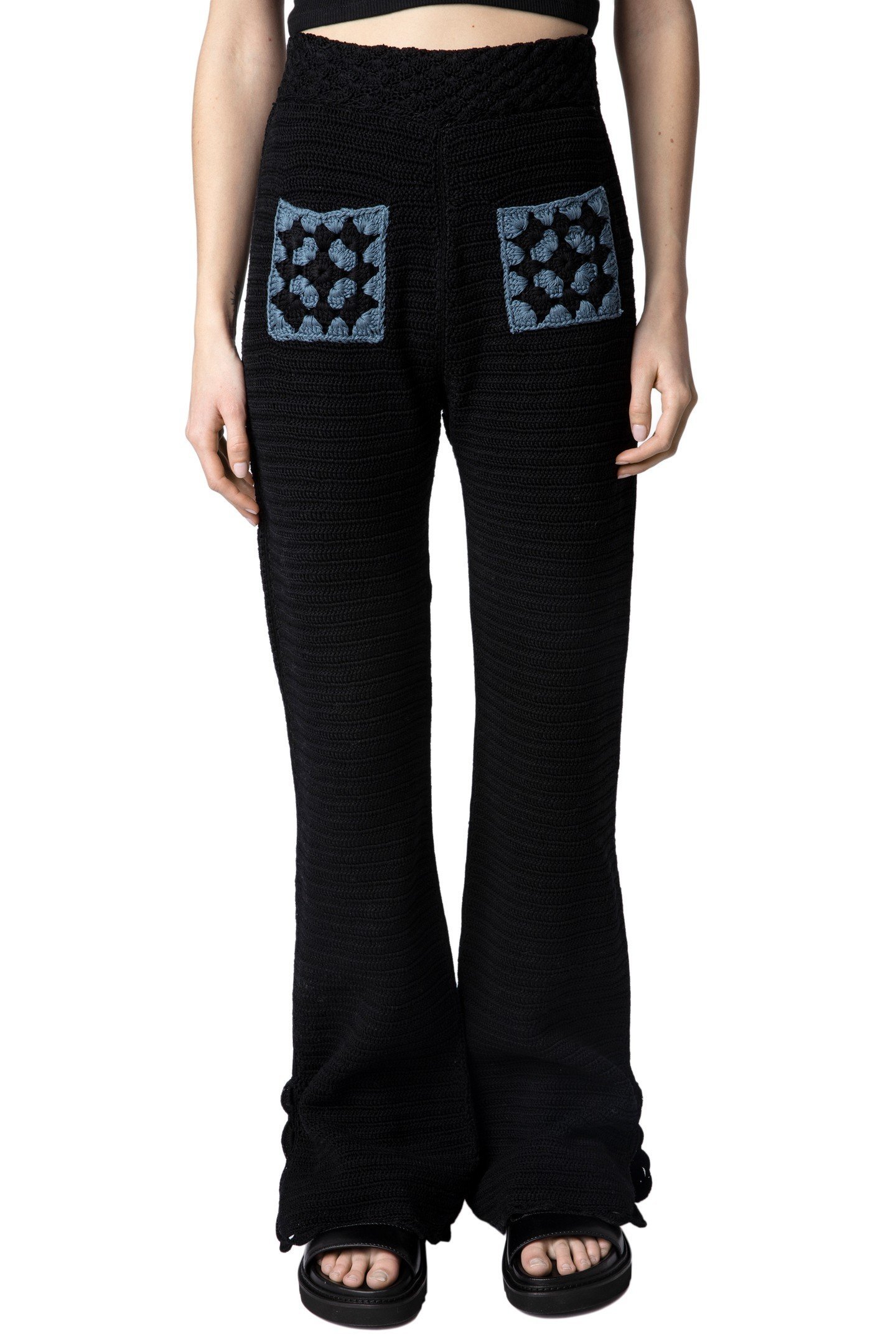 FLAVY COTTON CROCHET TROUSERS NOIR 1