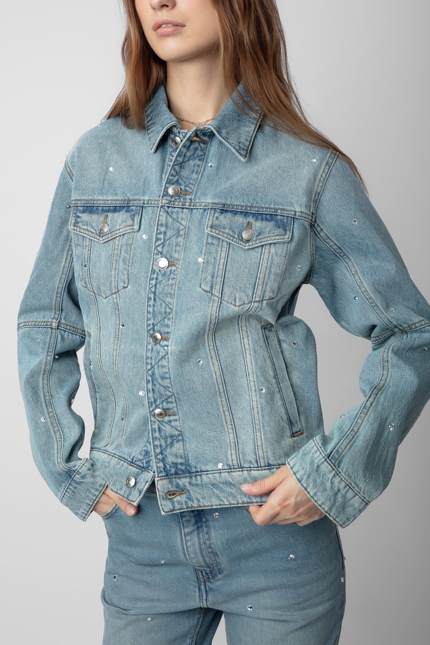 UNISEX KASY DENIM ECO STRASS JACKET LIGHT BLUE 5