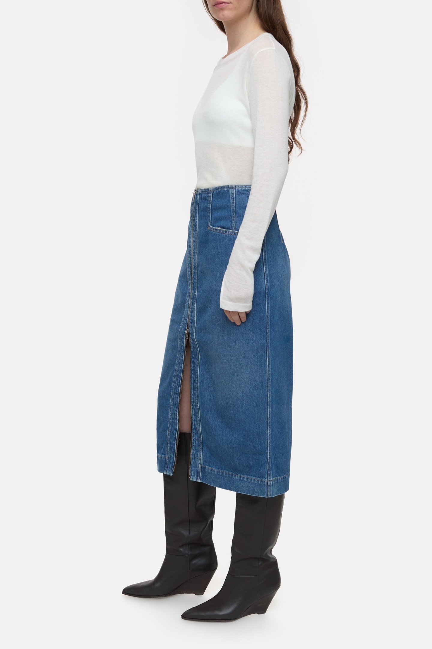 DENIM SKIRT WITH ZIP SKIRTS MID BLUE 6