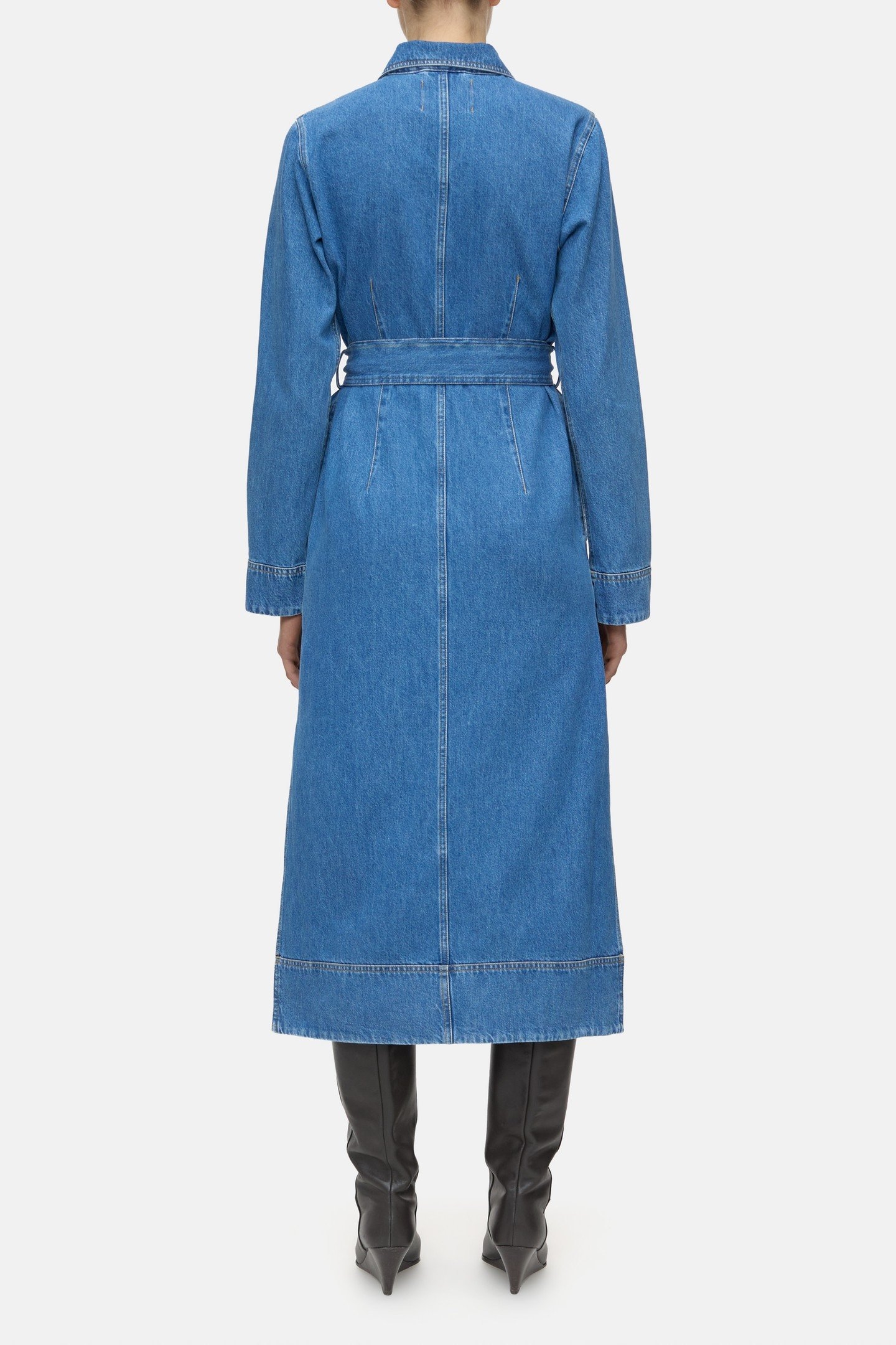 LONG BELTED DRESS MID BLUE 2