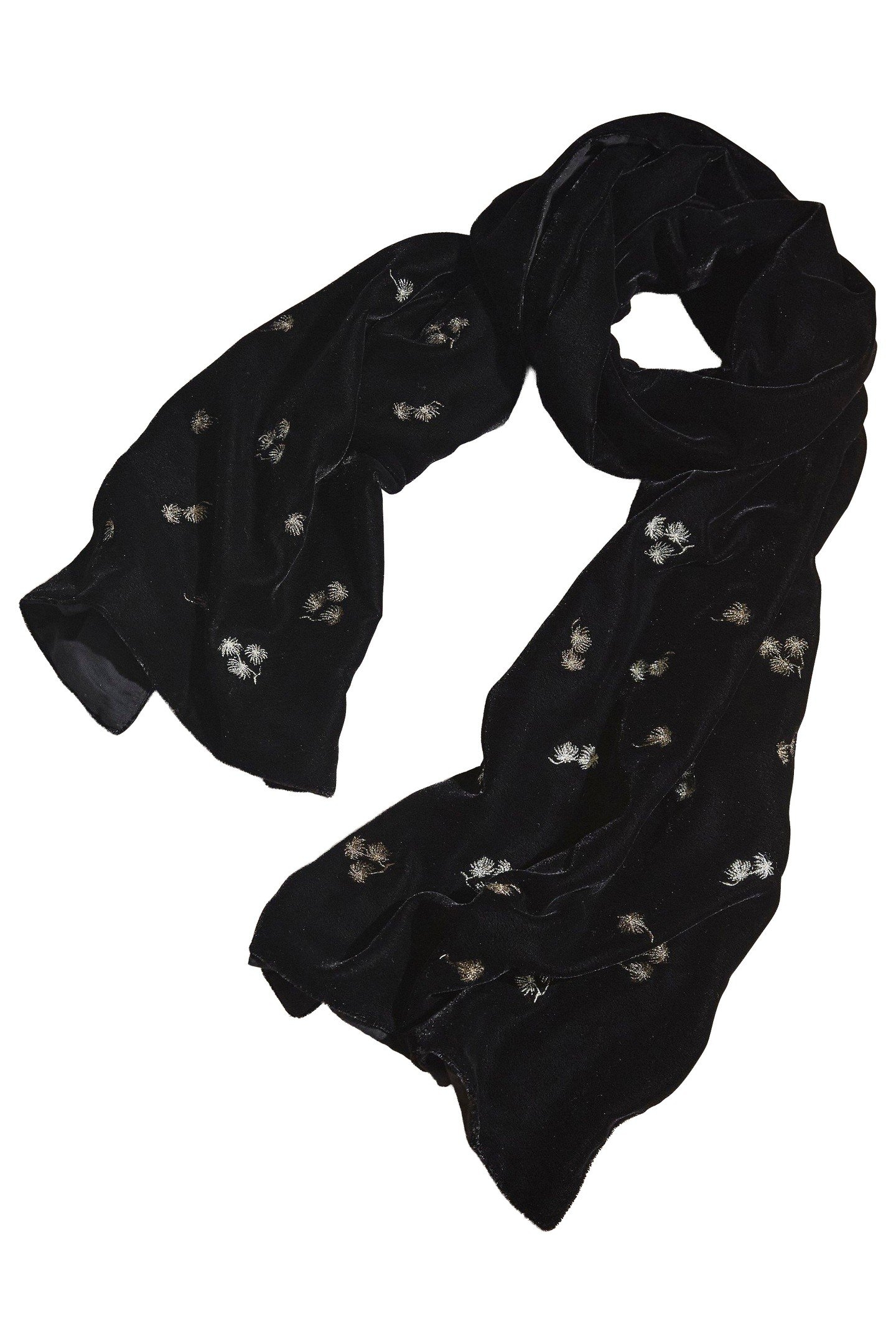 EMBROIDERED VELVET SCARF BLACK MULTI 2