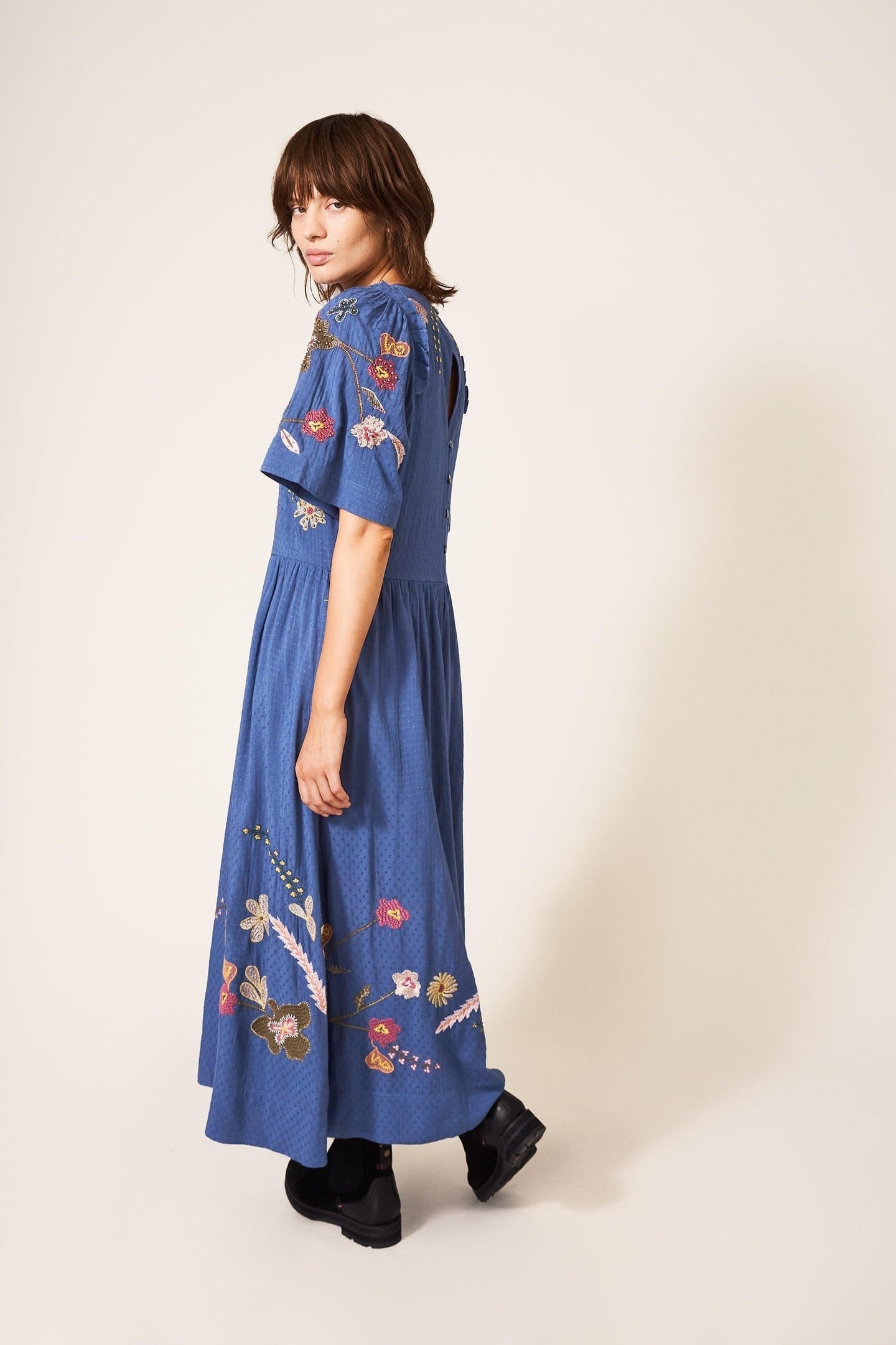 PIPPA EMBROIDERED MIDI DRESS BLUE MULTI 2