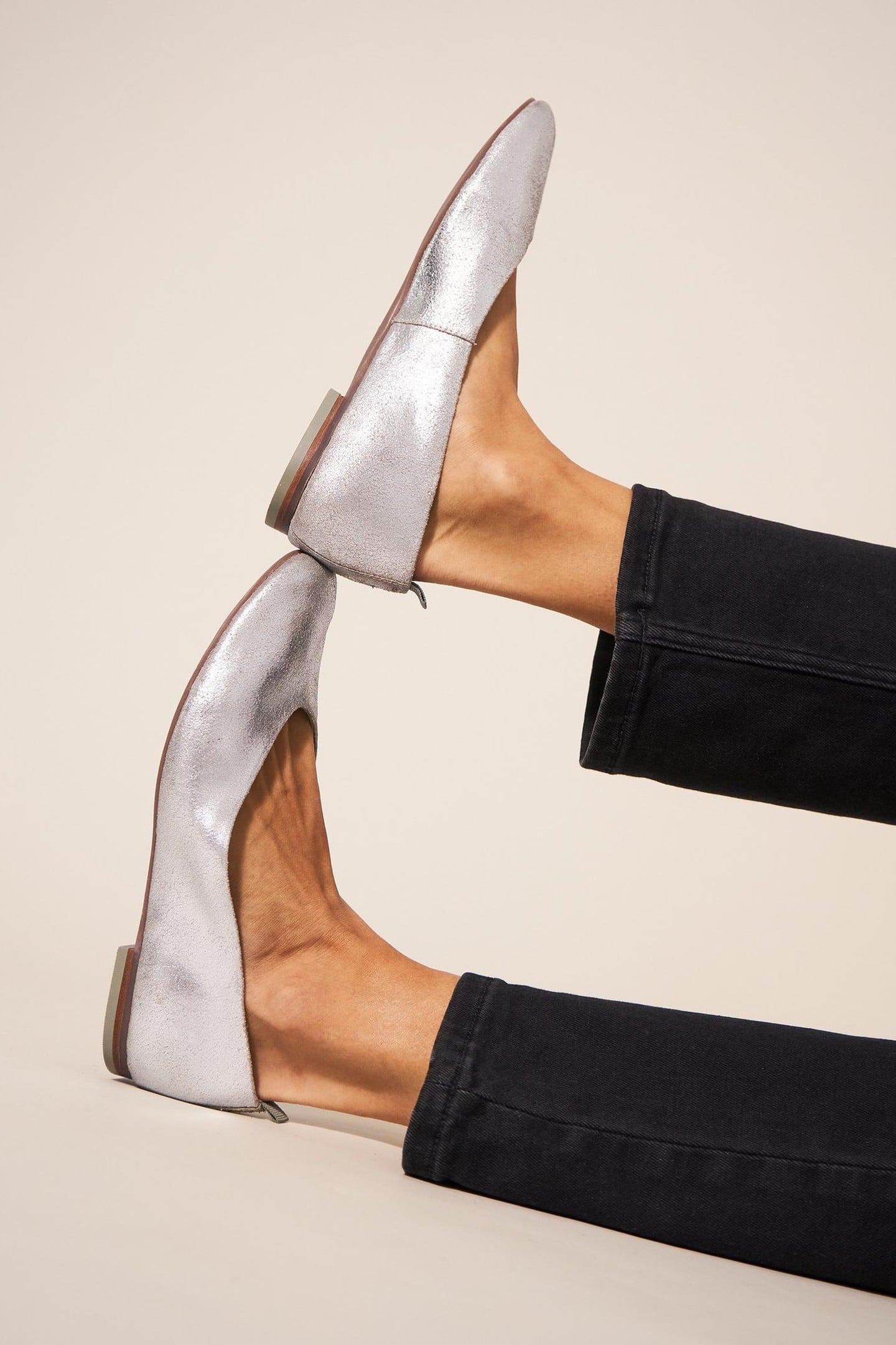 LEATHER BALLET PUMP PEWTER METALLIC 4