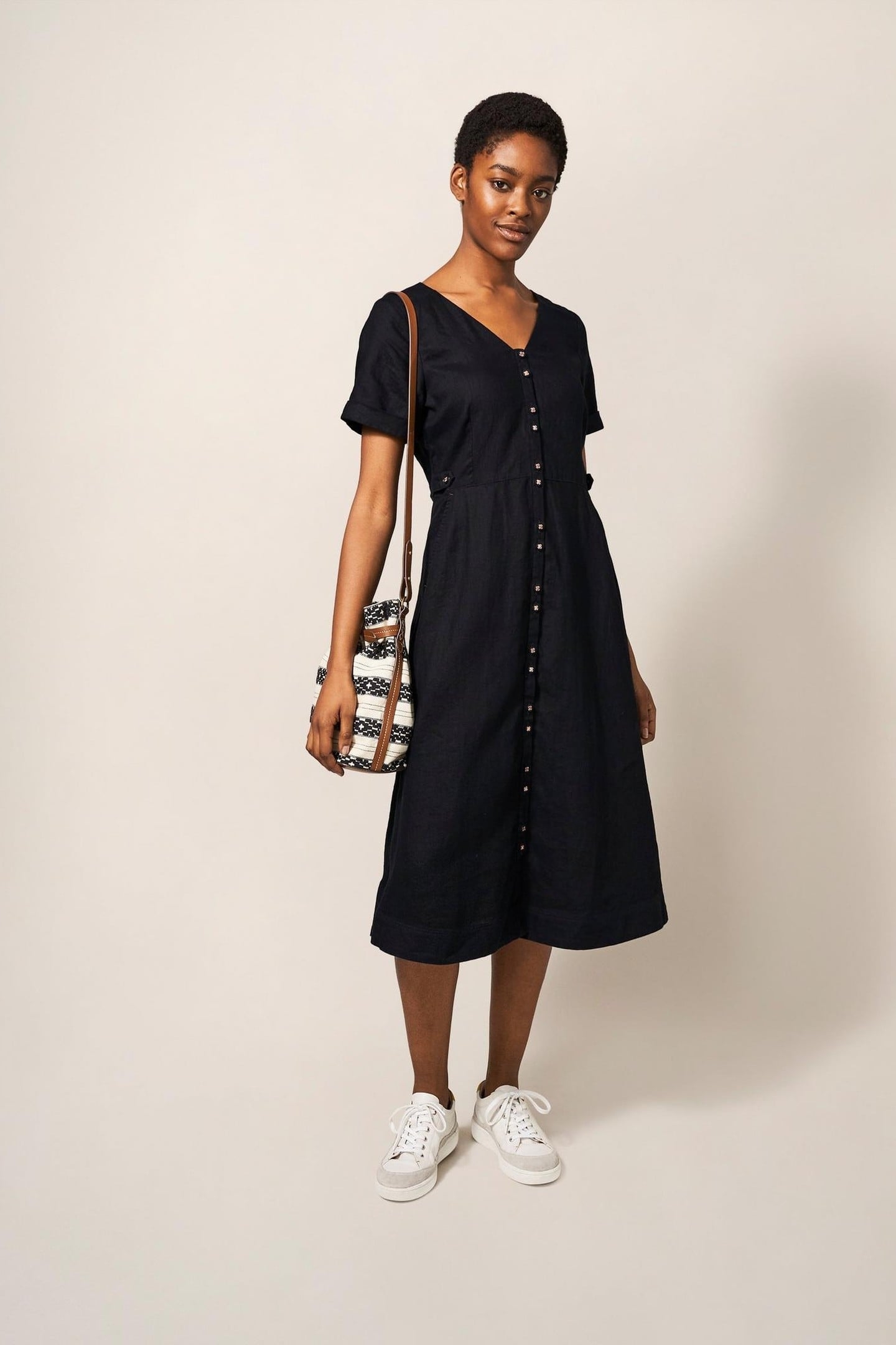 IVY LINEN MIDI DRESS PURE BLACK 1