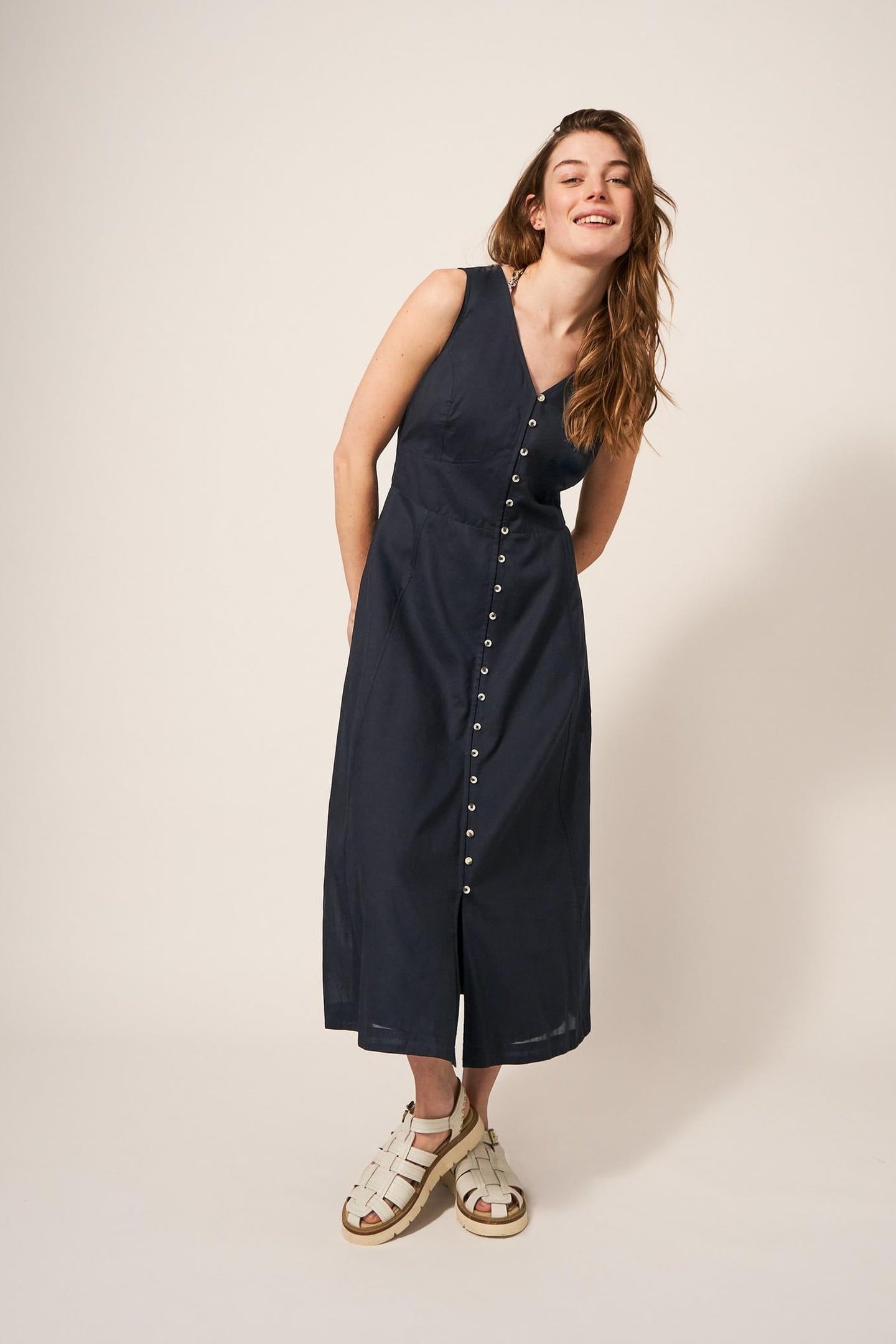 SOPHIA COTTON MIDI DRESS PURE BLACK 1