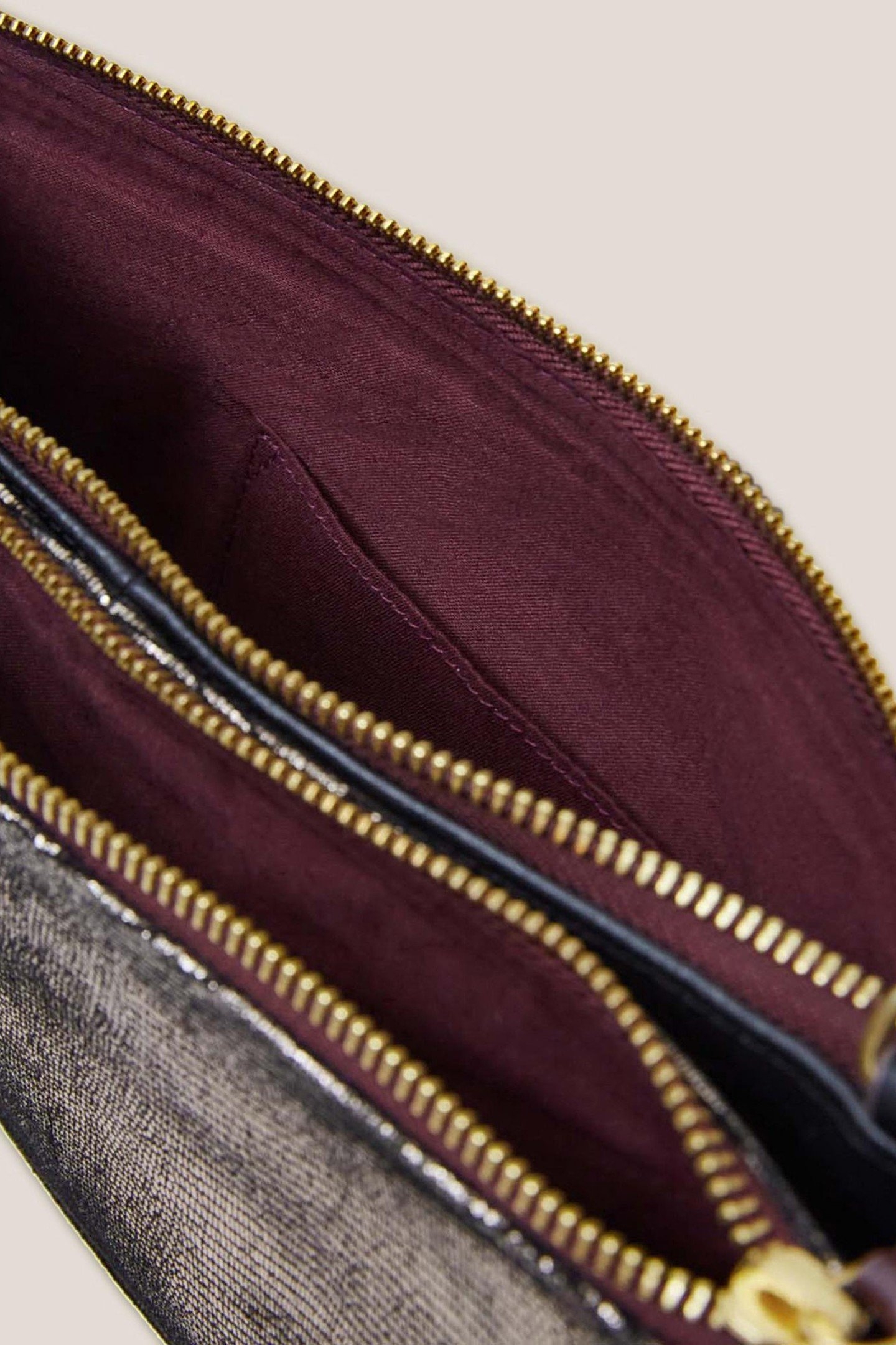 CONVERTIBLE DOUBLE POUCH BAG GOLD TONE METALLIC 4