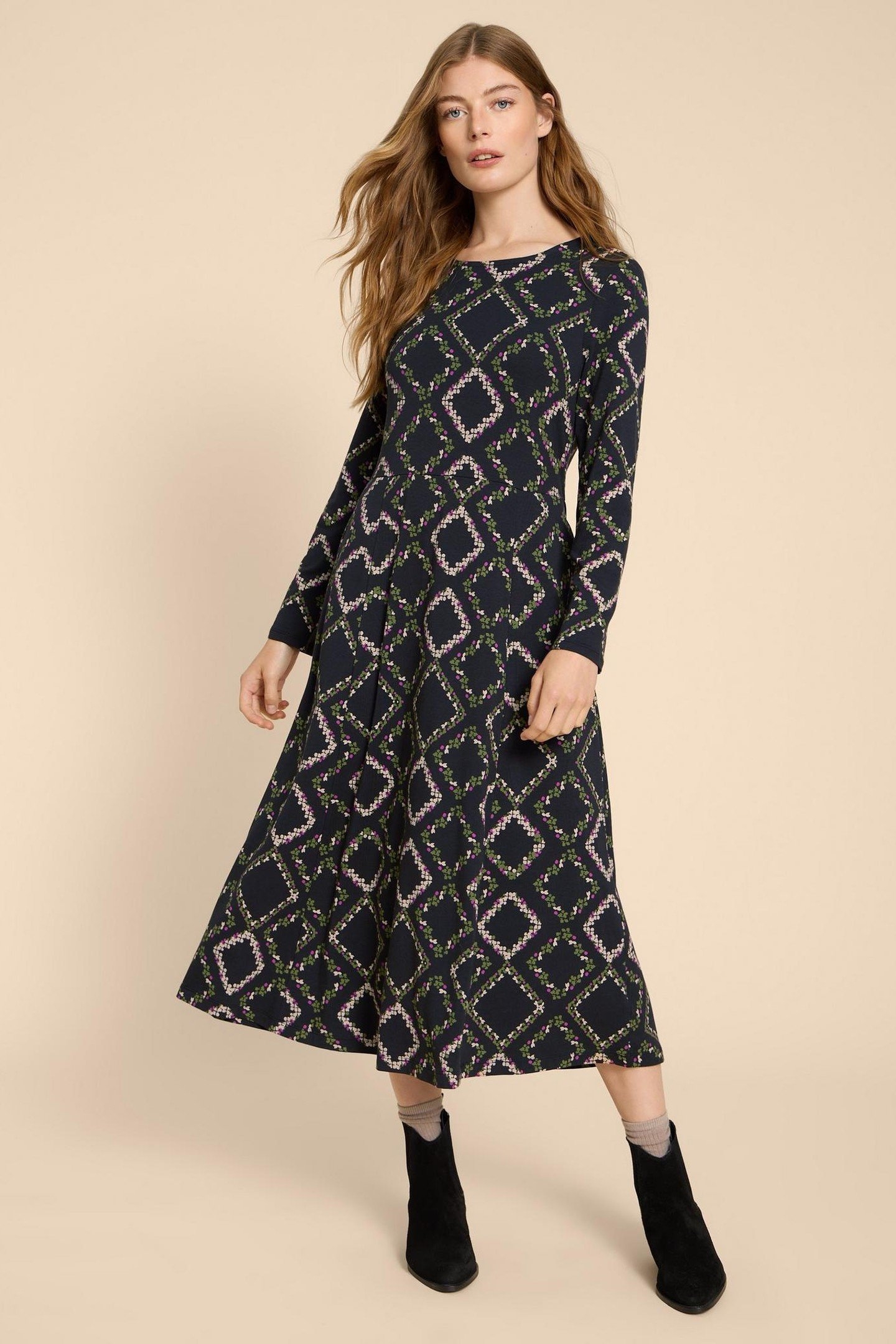 MADELINE JERSEY DRESS GREEN PRINT 2