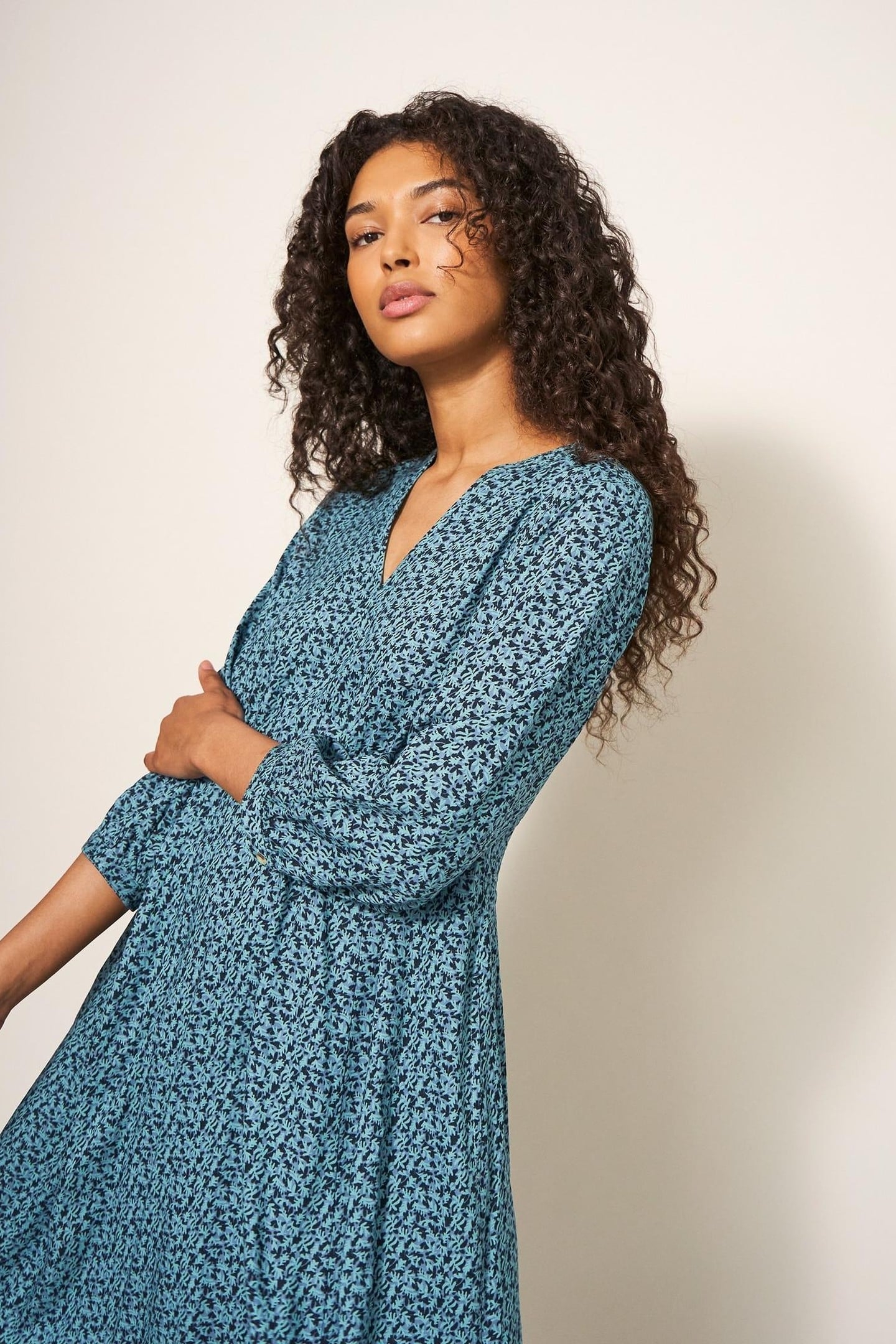 FRANCES ECO VERO DRESS TEAL MULTI 1