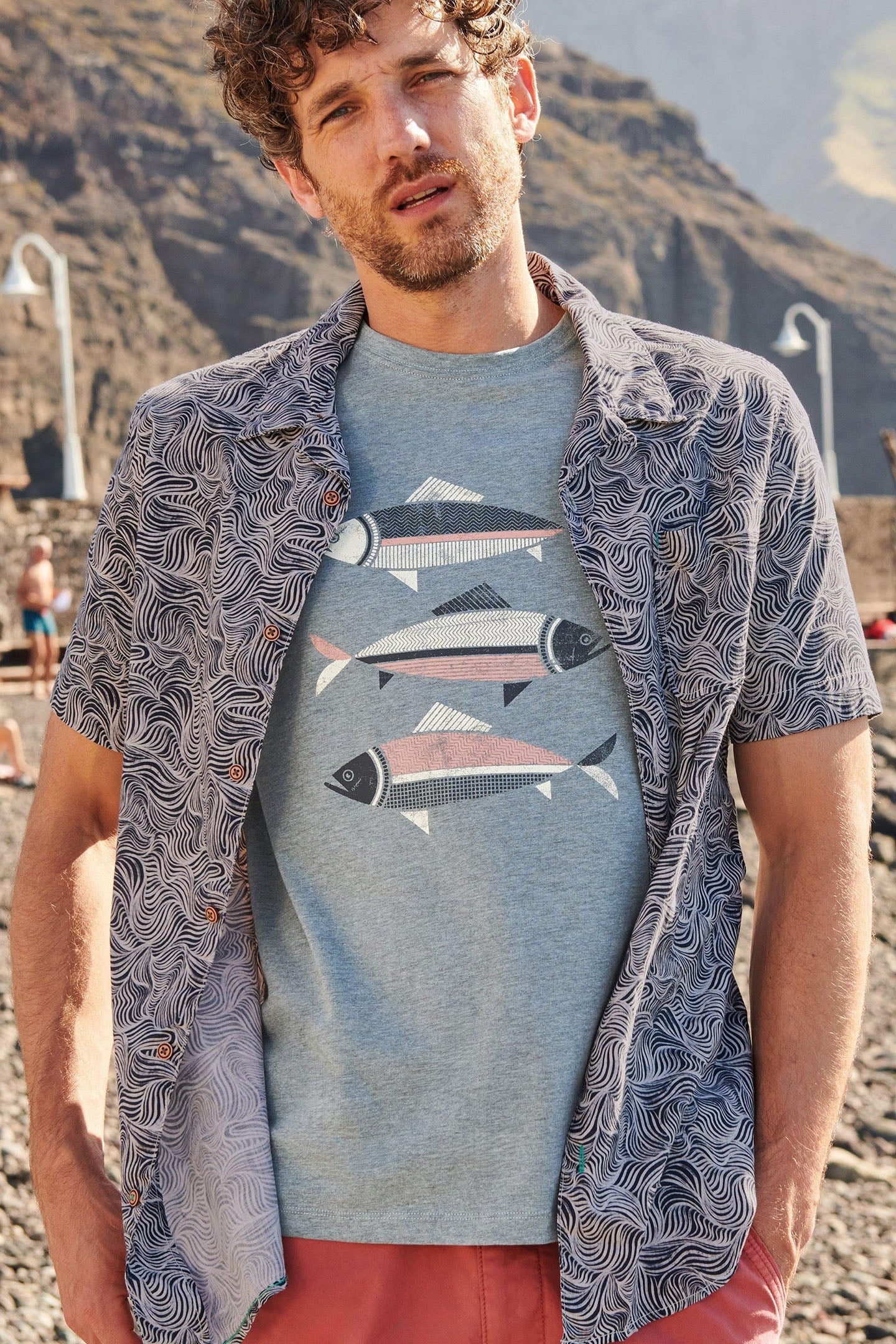 WAVES PRINTED SS SHIRT NAVY PRINT 8