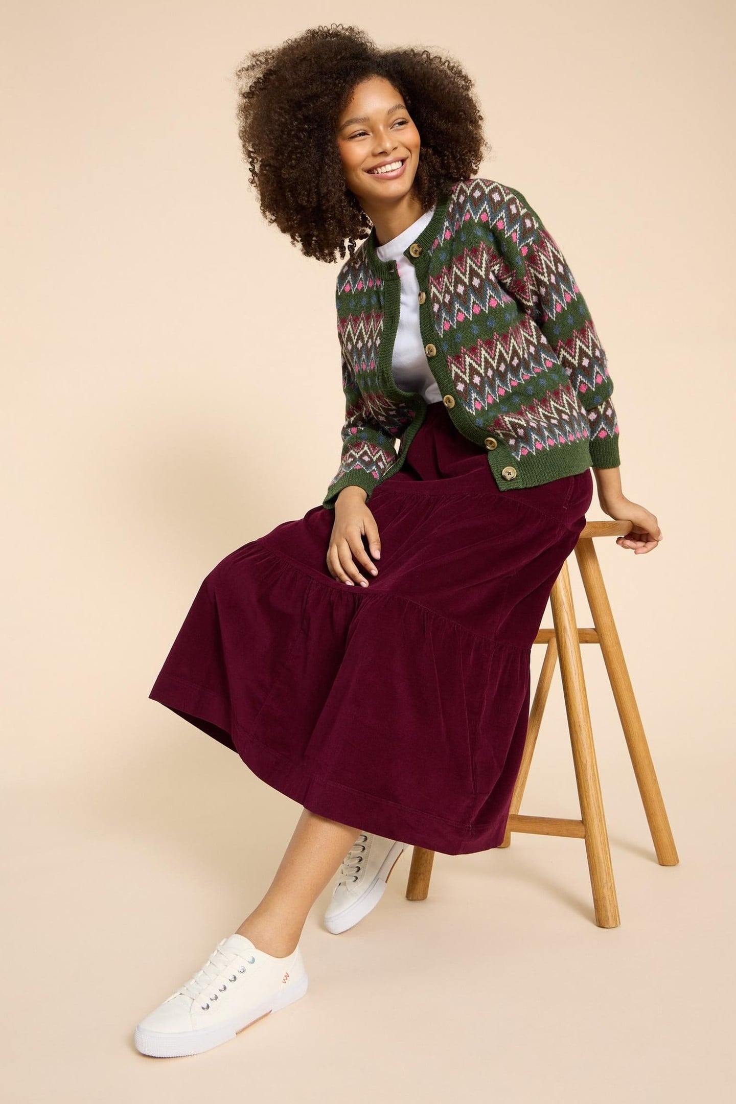 JADE TIERED CORD SKIRT DARK PLUM 4