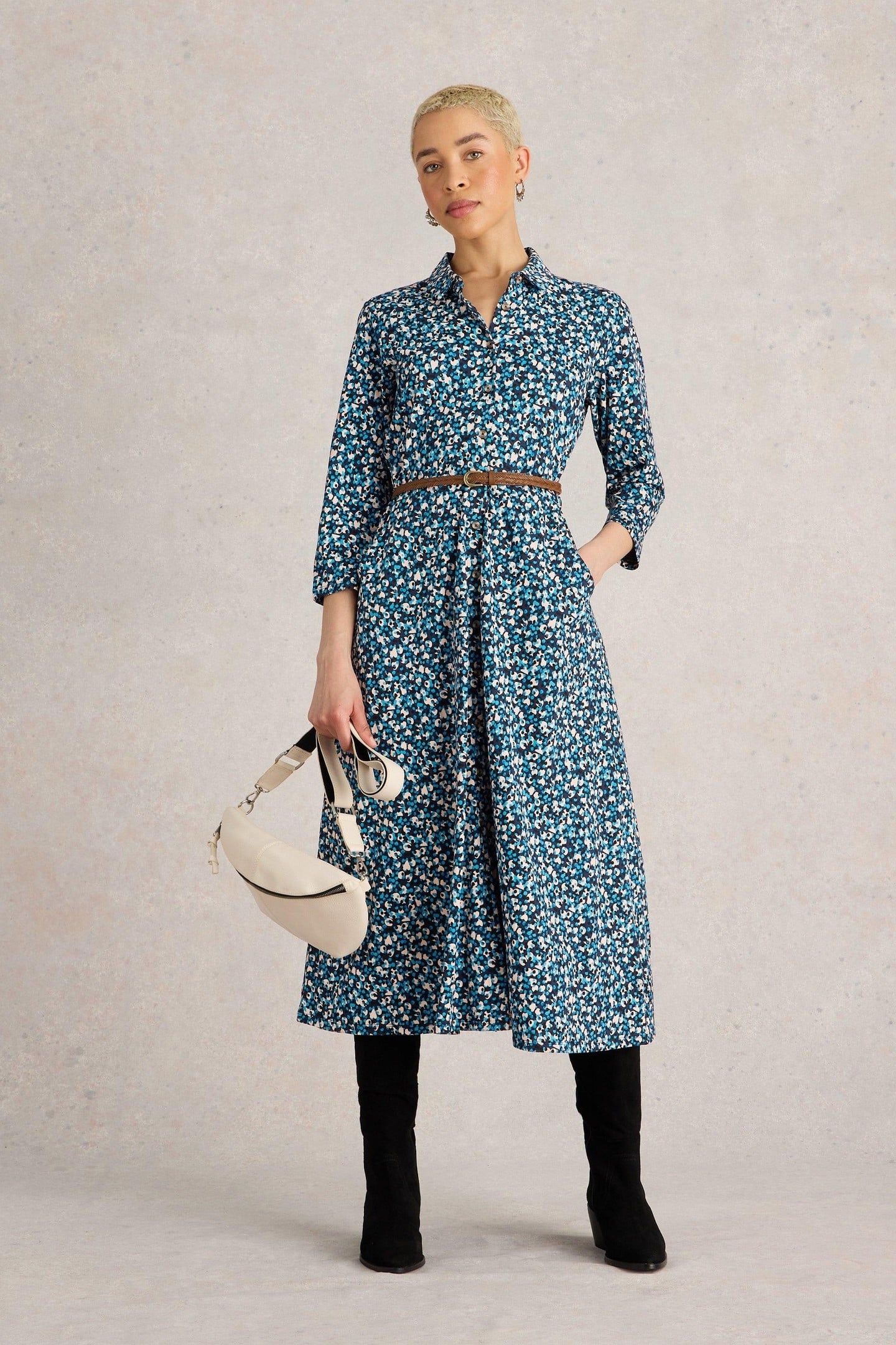 RUA JERSEY SHIRT DRESS NAVY MULTI 1