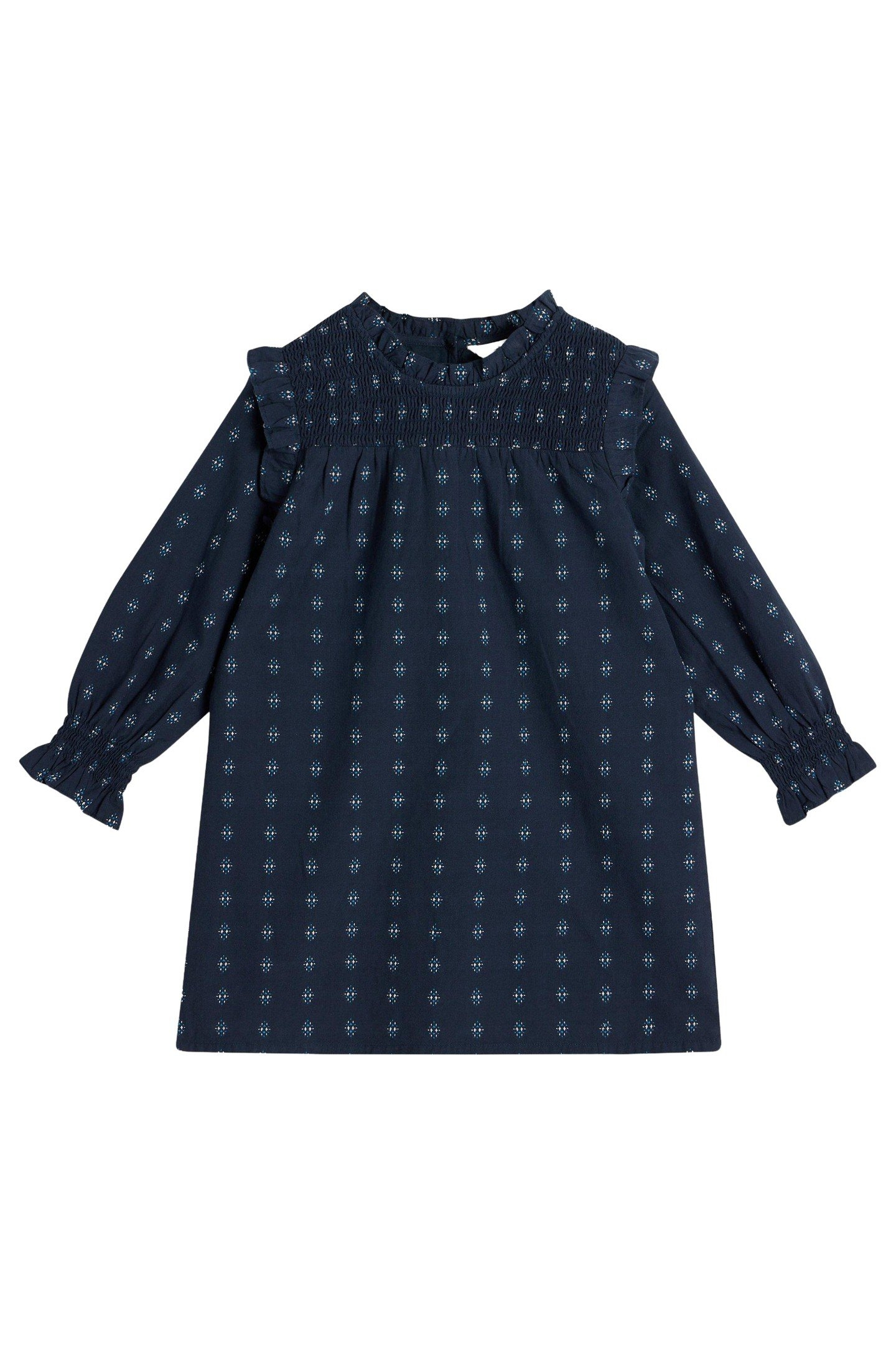 CAMILLE DOBBY FRILL DRESS DARK NAVY 1