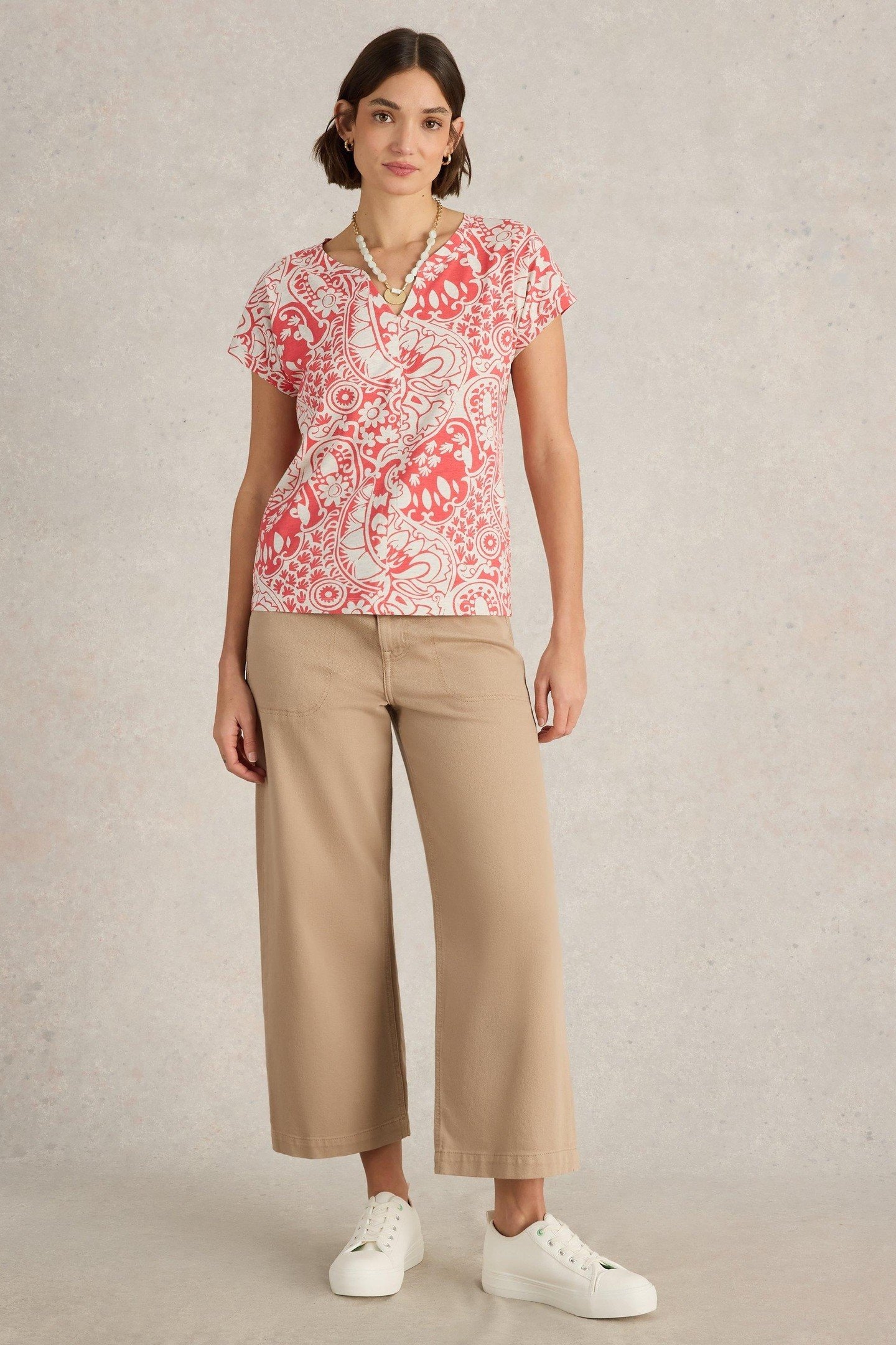 NELLY NOTCH NECK TEE CORAL MULTI 1