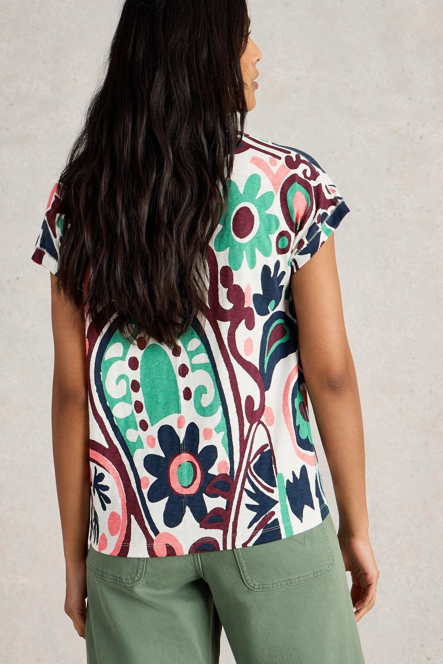 NELLY NOTCH NECK TEE NATURAL MULTI 2