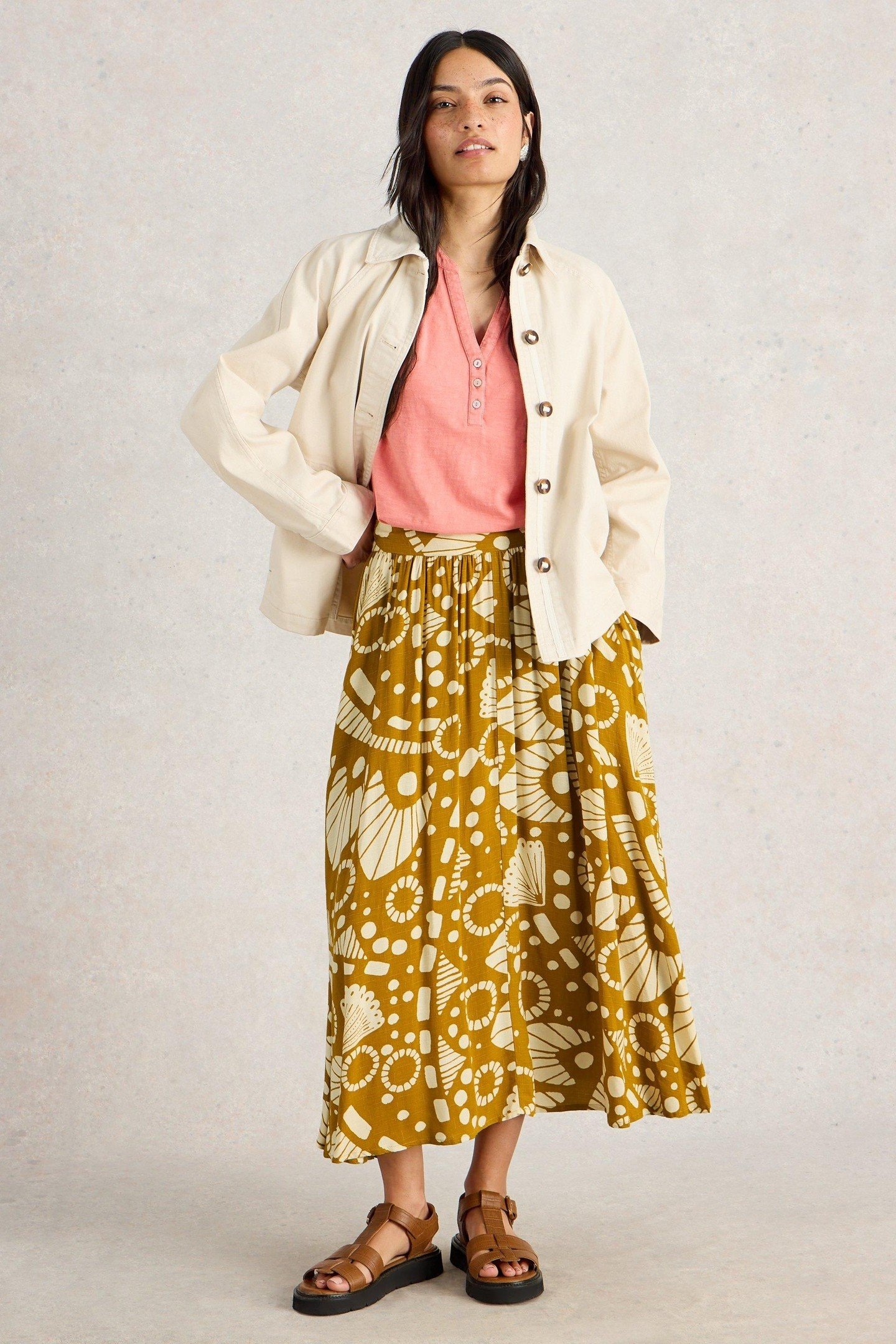 ABIGAIL MIDI SKIRT CHARTREUSE PRINT 1