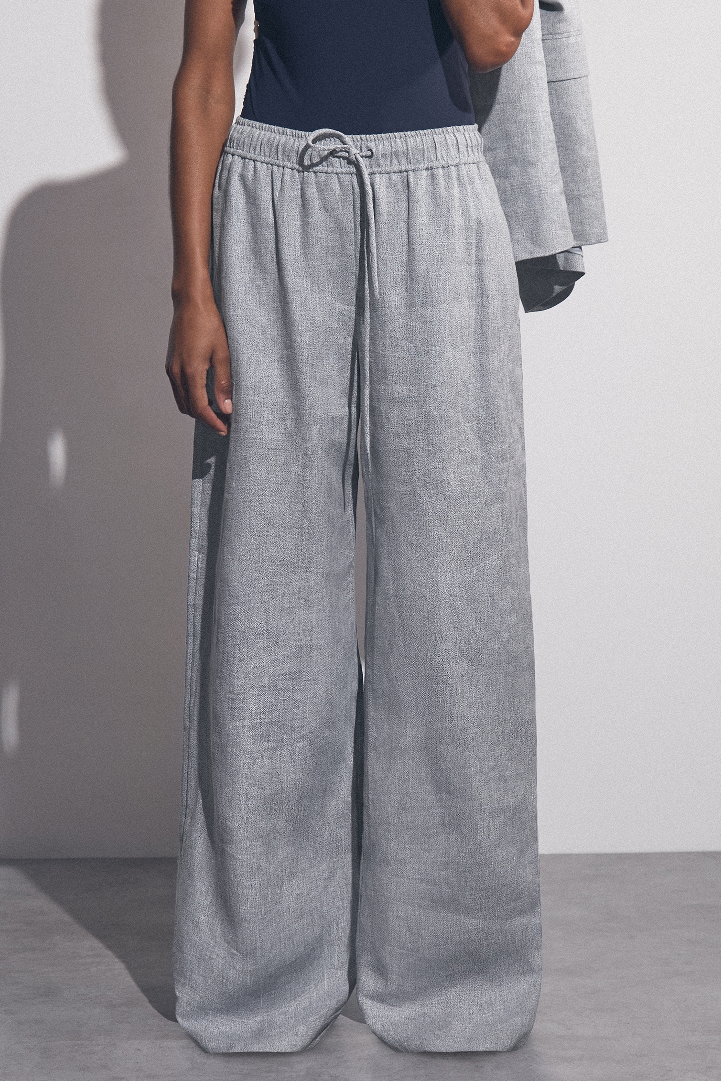 LINEN WIDE LEG TROUSER BLUE 1