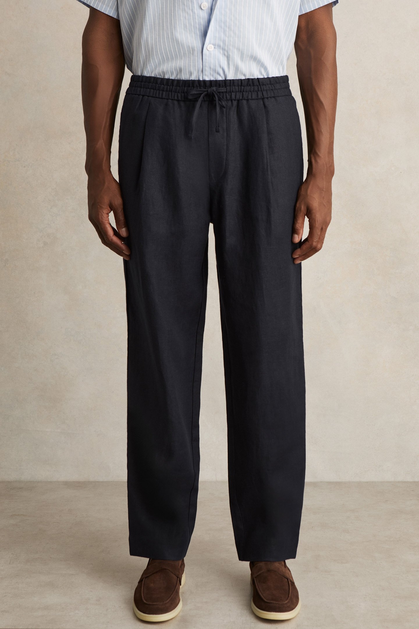 RELAXED LINEN DRAWSTRING TROUSER NAVY 1