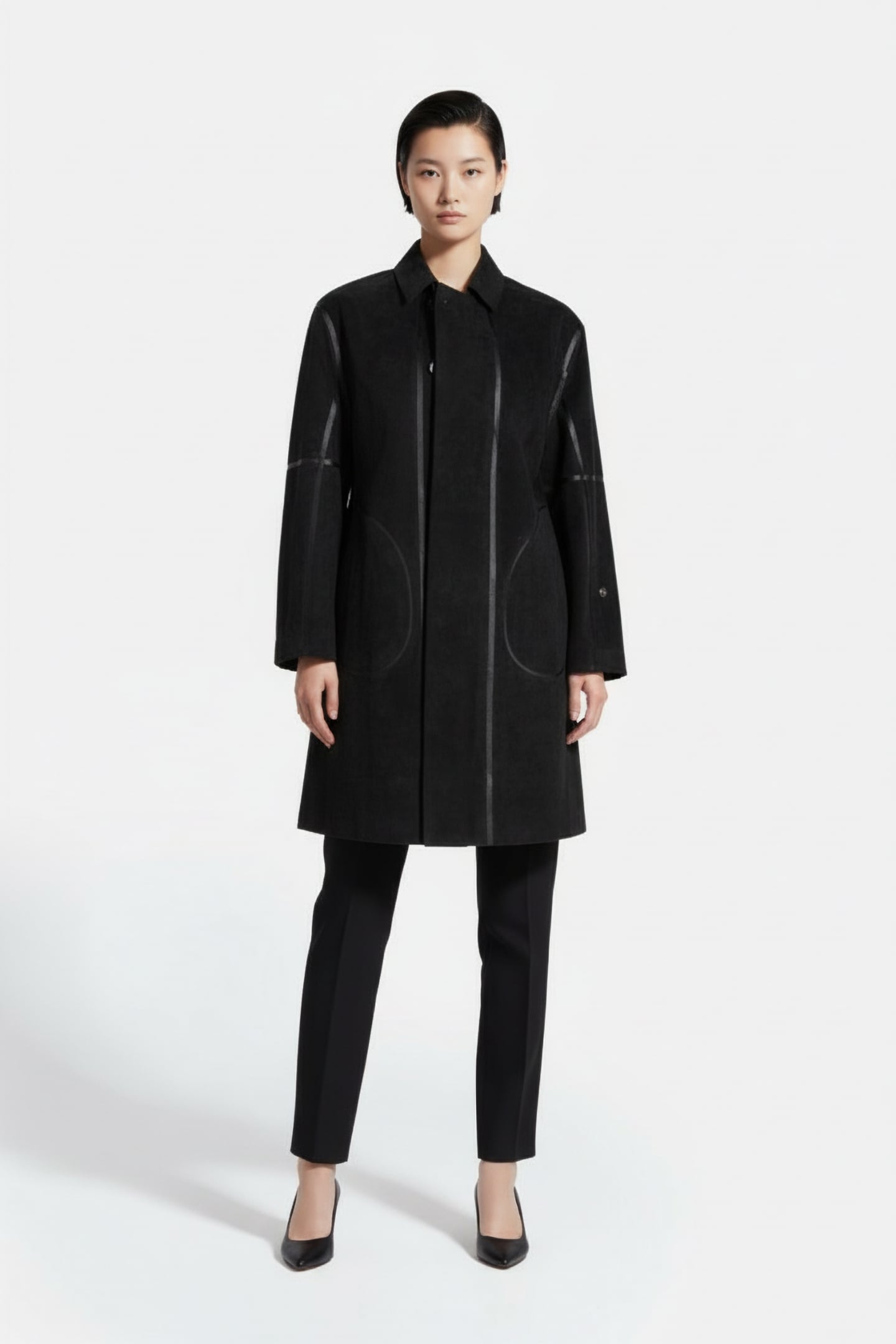 MASSIMO OSTI STUDIO – OUTERWEAR LONG JACKET IN ALCANTARABLAC 1
