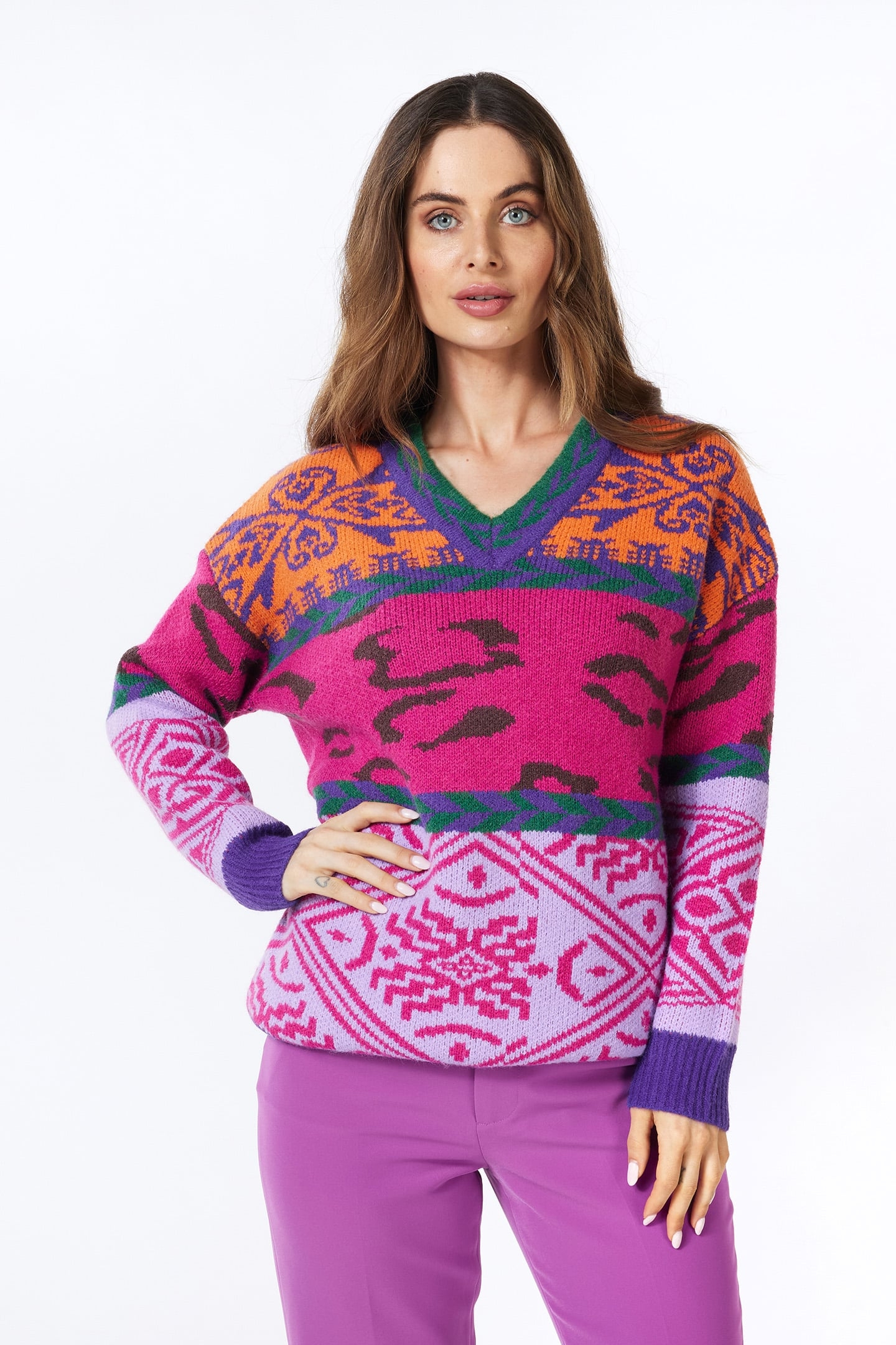 SWEATER JACQUARD COLORED FUCHSIA 2