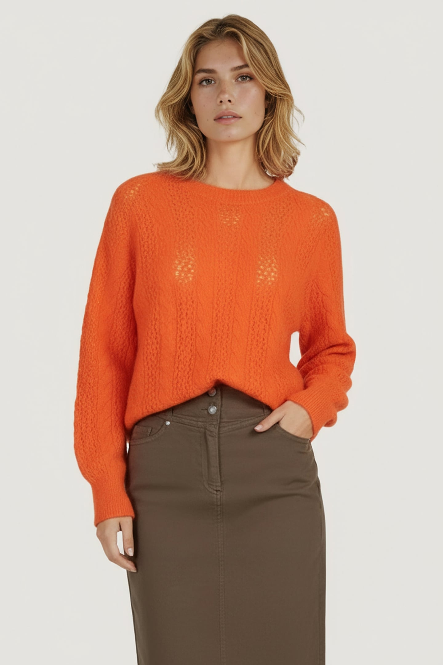 SWEATER CABLE AJOUR ORANGE 1