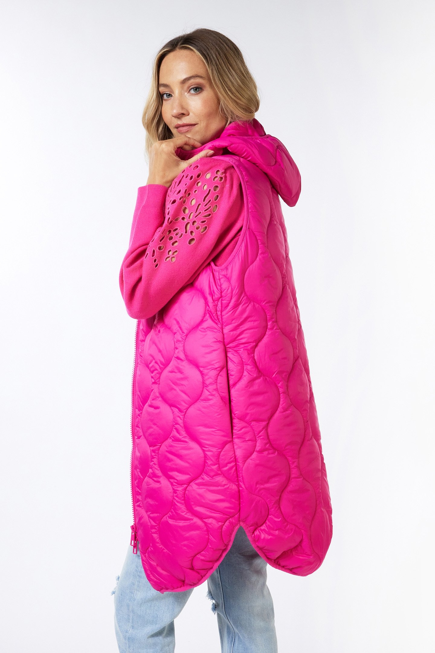 BODYWARMER QUILTED LONG FUCHSIA 6