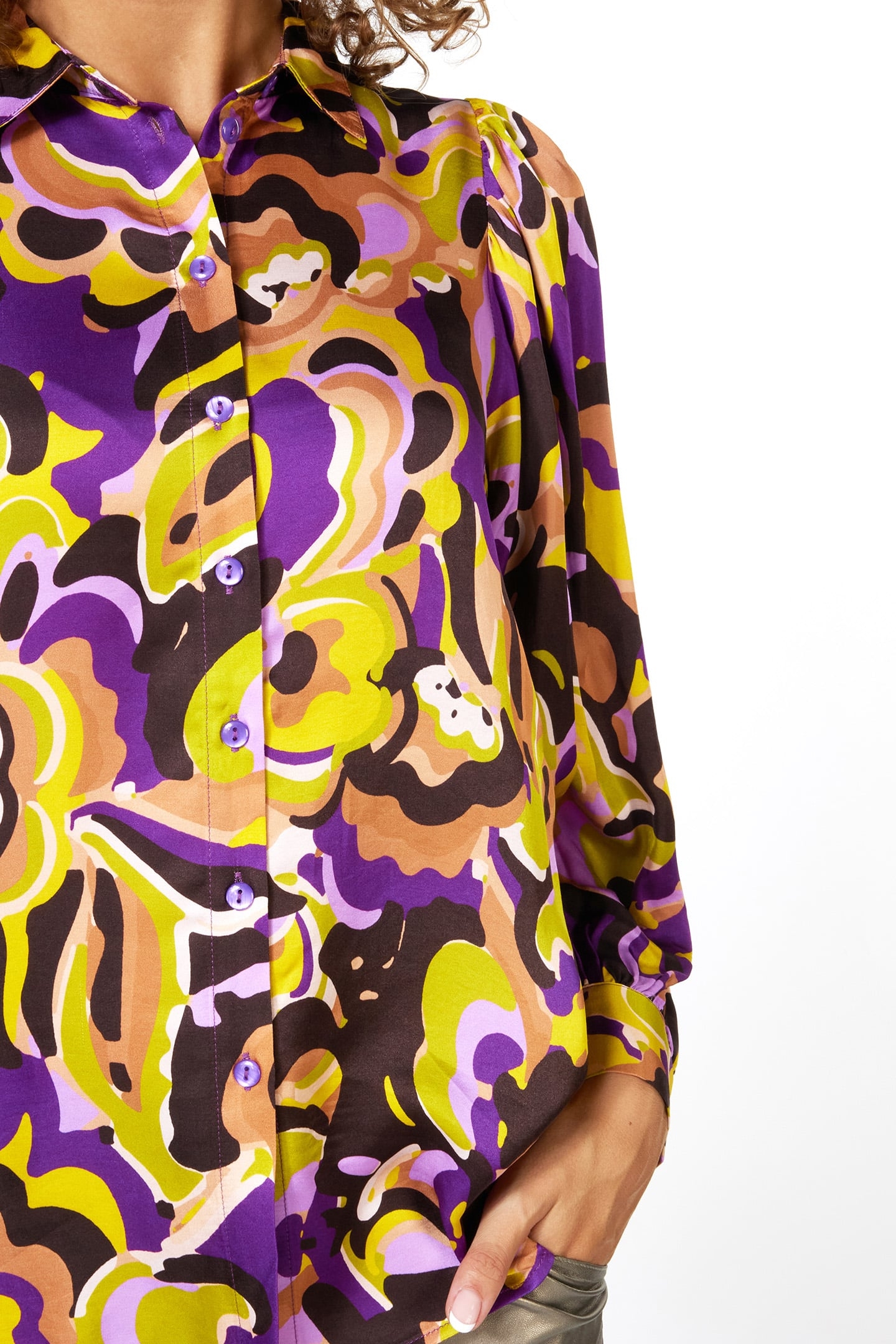 BLOUSE PUFF SLV FANCY EARTH PRINT 8