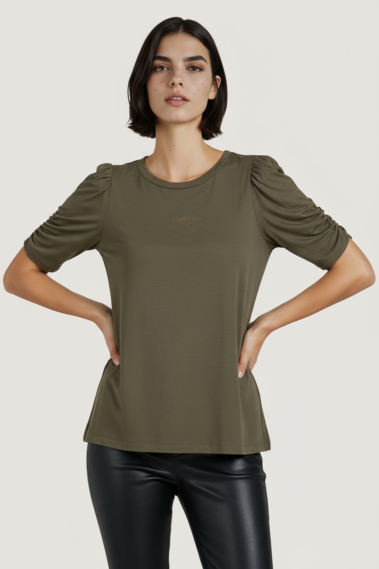 T-SHIRT MODAL PUFF S/SLVE ARMY GREEN 1