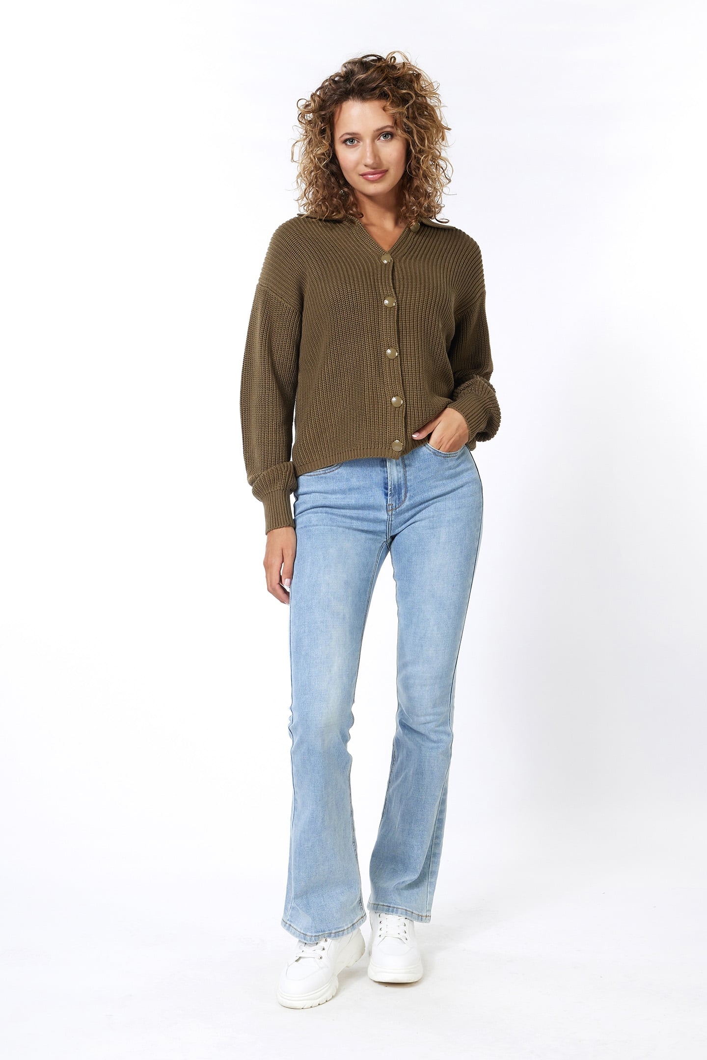 CARDIGAN POLO COLLAR ARMY GREEN 2