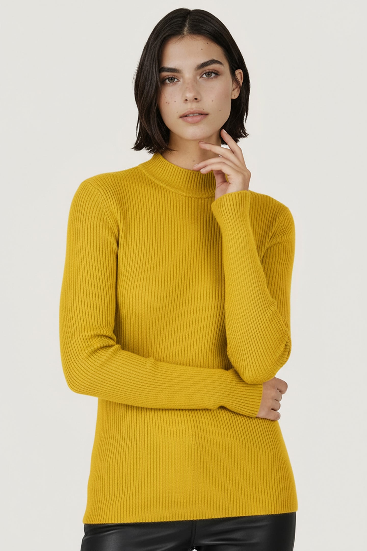 TOP RIB LONG SLVE OCHRE 1