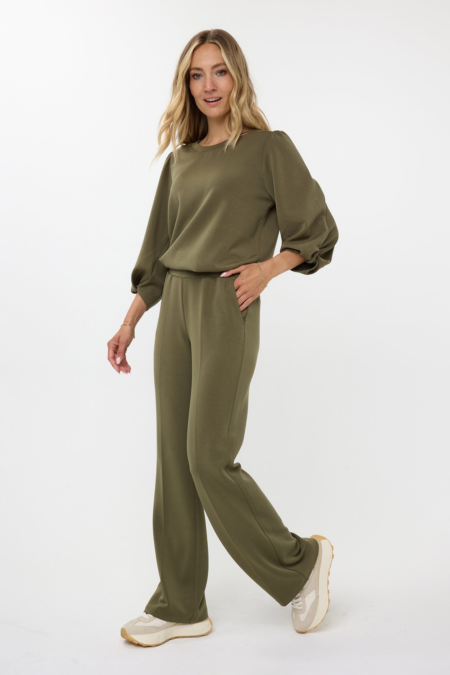 TROUSERS FLAIR MODAL MOSS GREEN 2