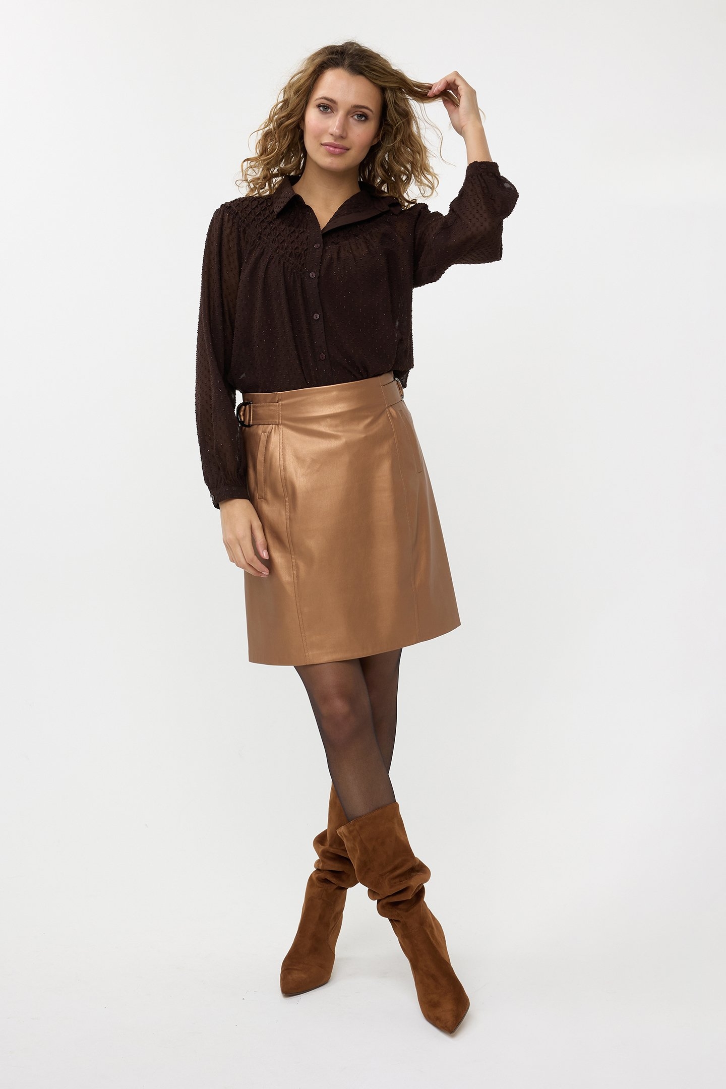 SKIRT SHORT VEGAN LEATHER BRANDY 2