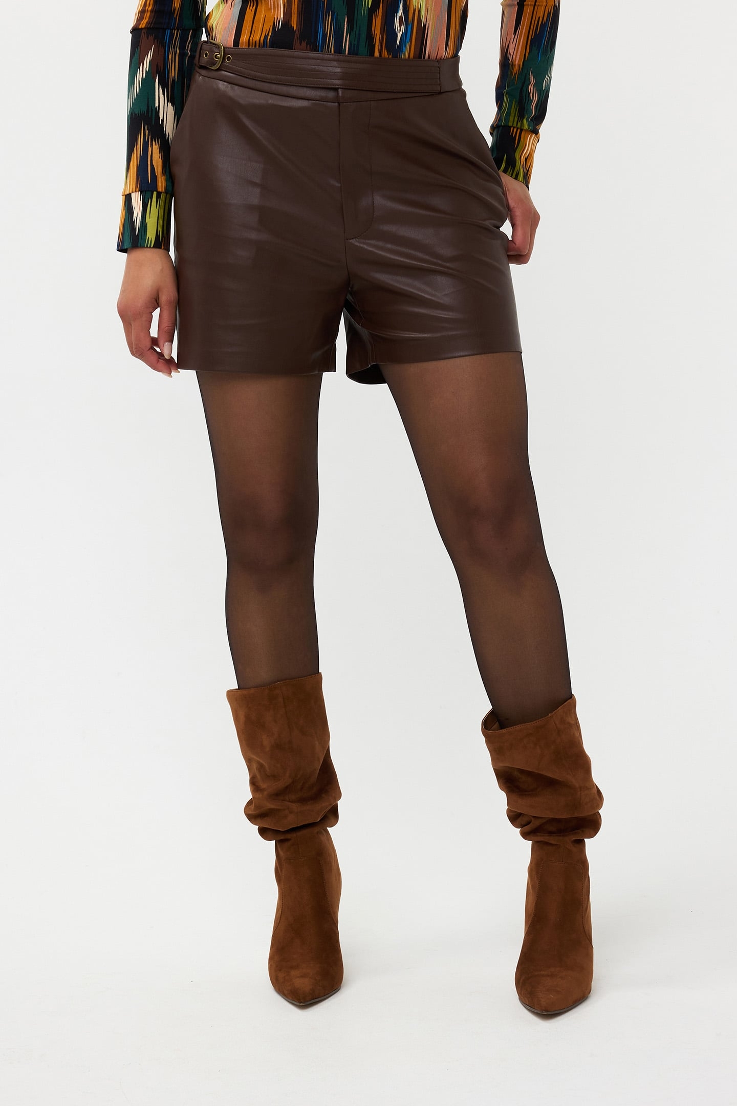 SHORTS VEGAN LEATHER CHOCOLATE 1
