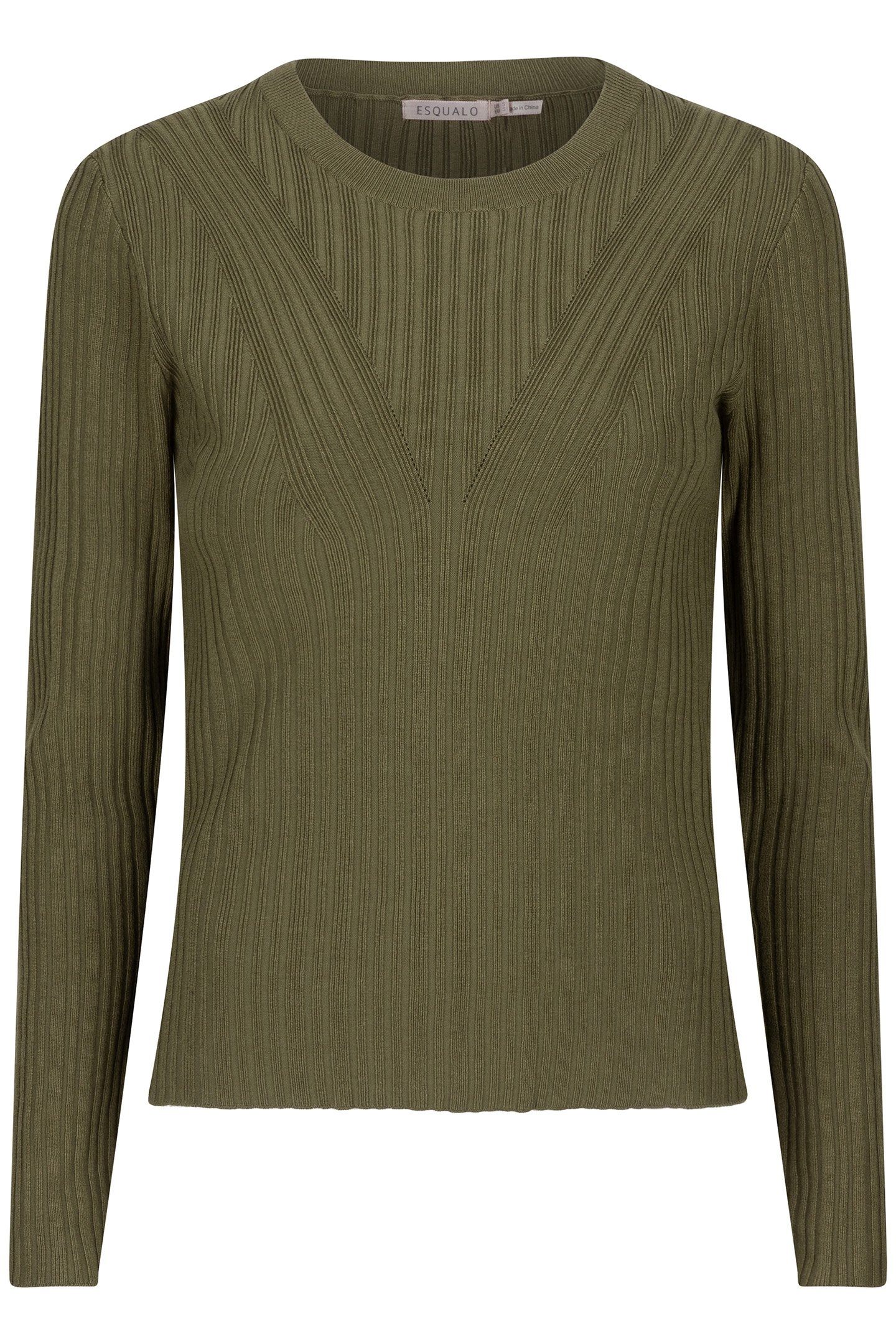SWEATER IRREGULAR RIB V-DESIGN MOSS GREEN 4